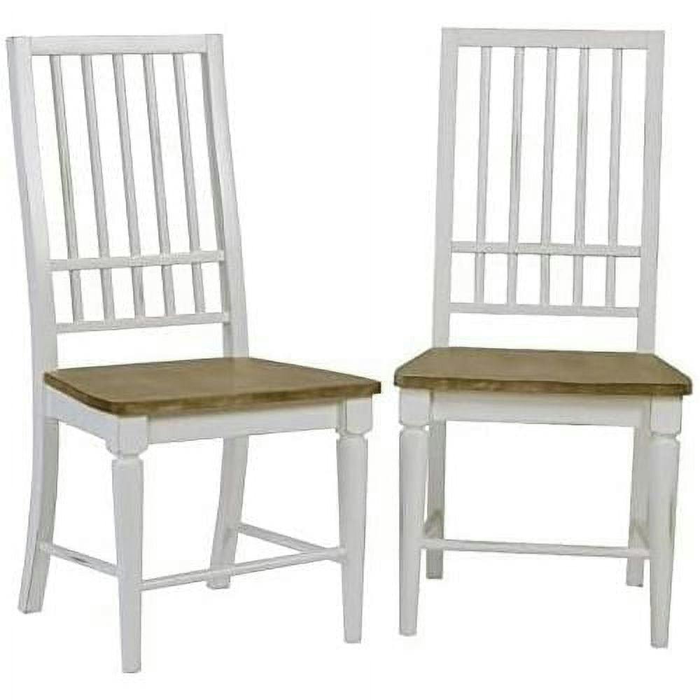Rustic Light Oak & Distressed White Wooden Slat Dining Side Chairs