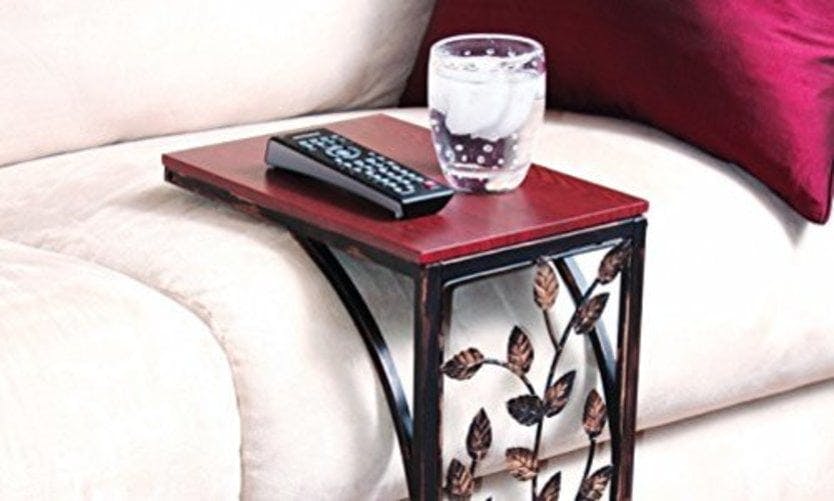 Elegant Black Metal and Dark Wood Semicircular Sofa Side Table