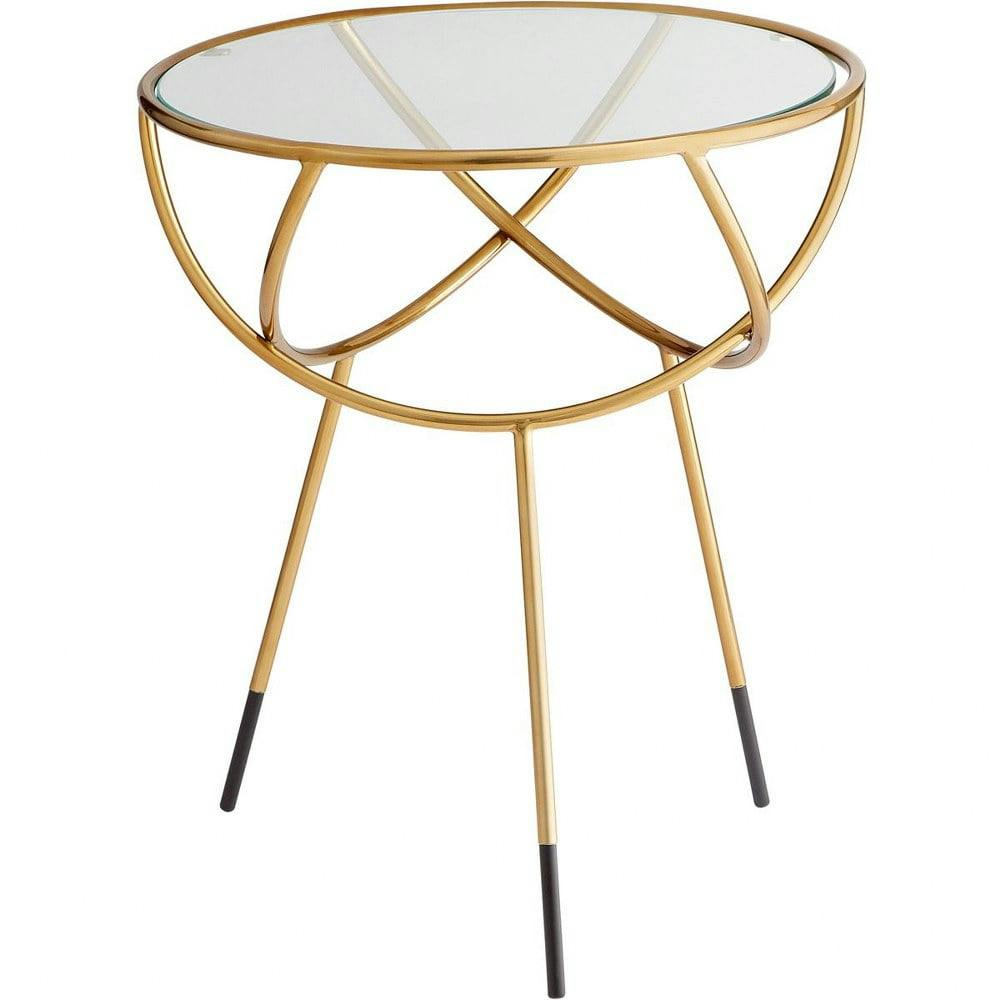 Contemporary Gyroscope Gold Metal & Glass Round Side Table