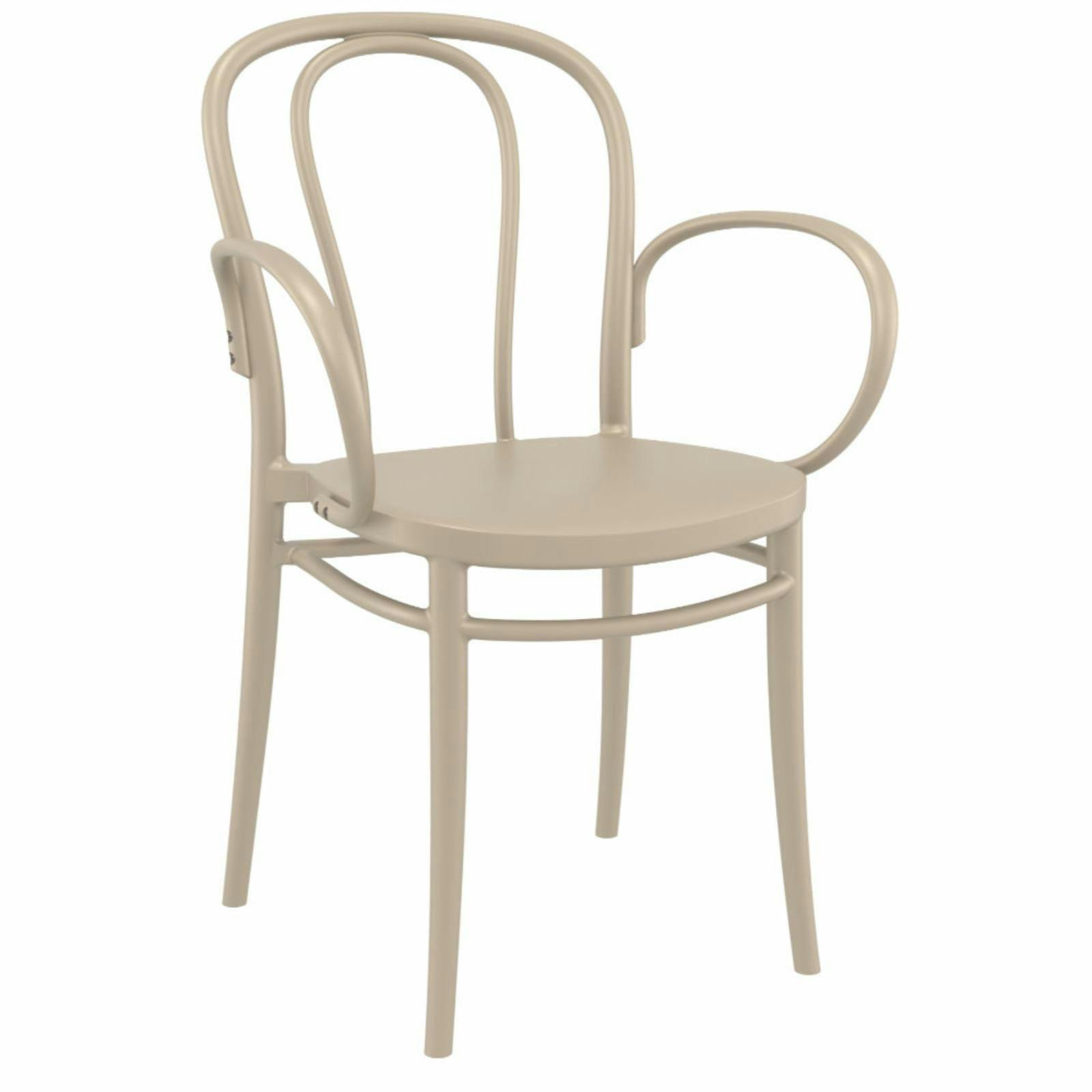 Taupe Victor XL Stackable Resin Dining Chair with Arms