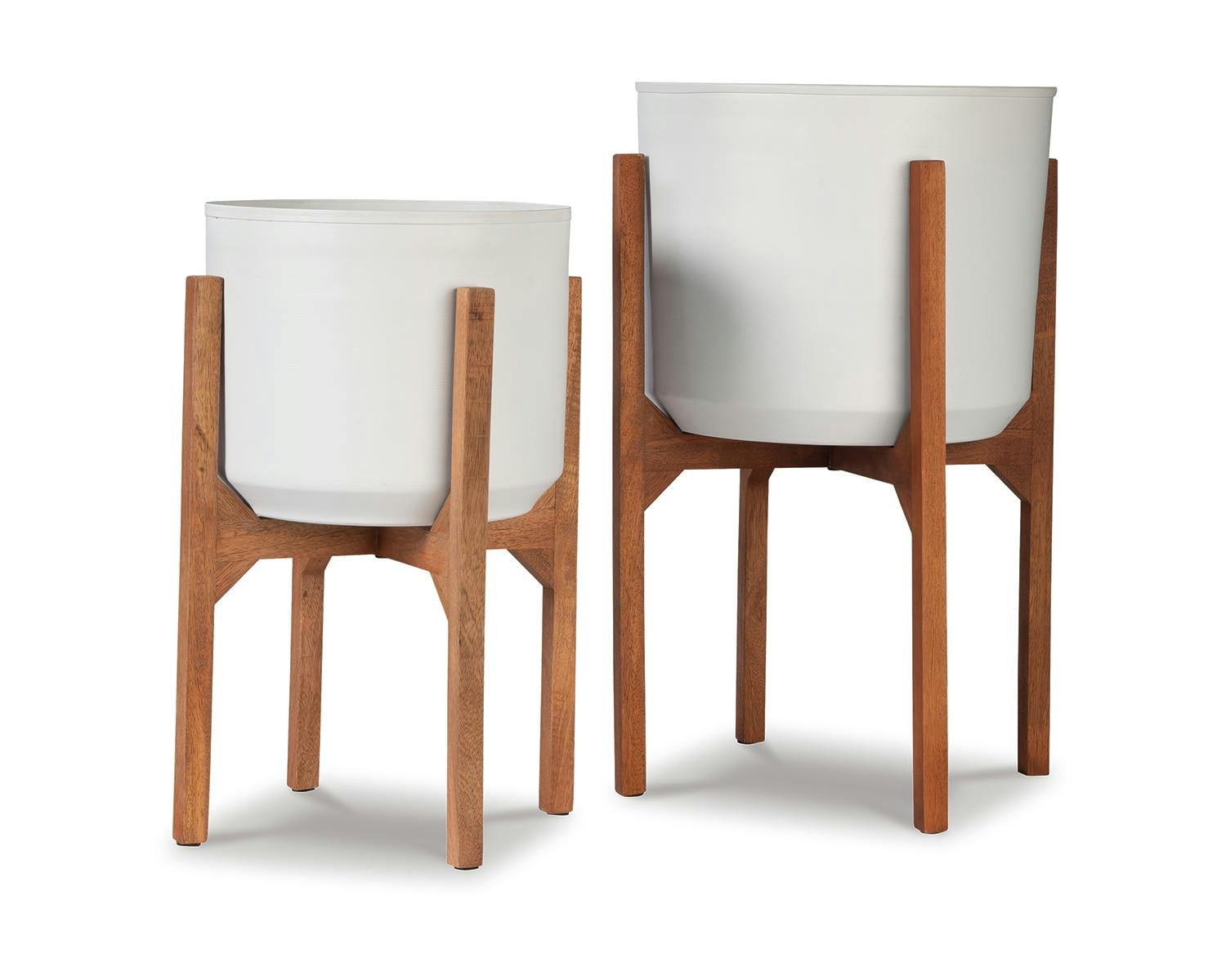 Dorcey Contemporary White and Brown Outdoor Porch Planter Set