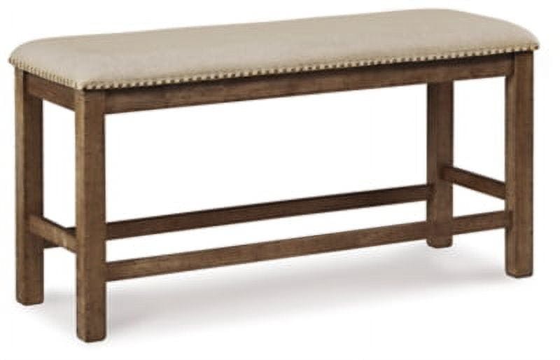 Distressed Nutmeg 48.5" Transitional Dining Bench with Beige Upholstery