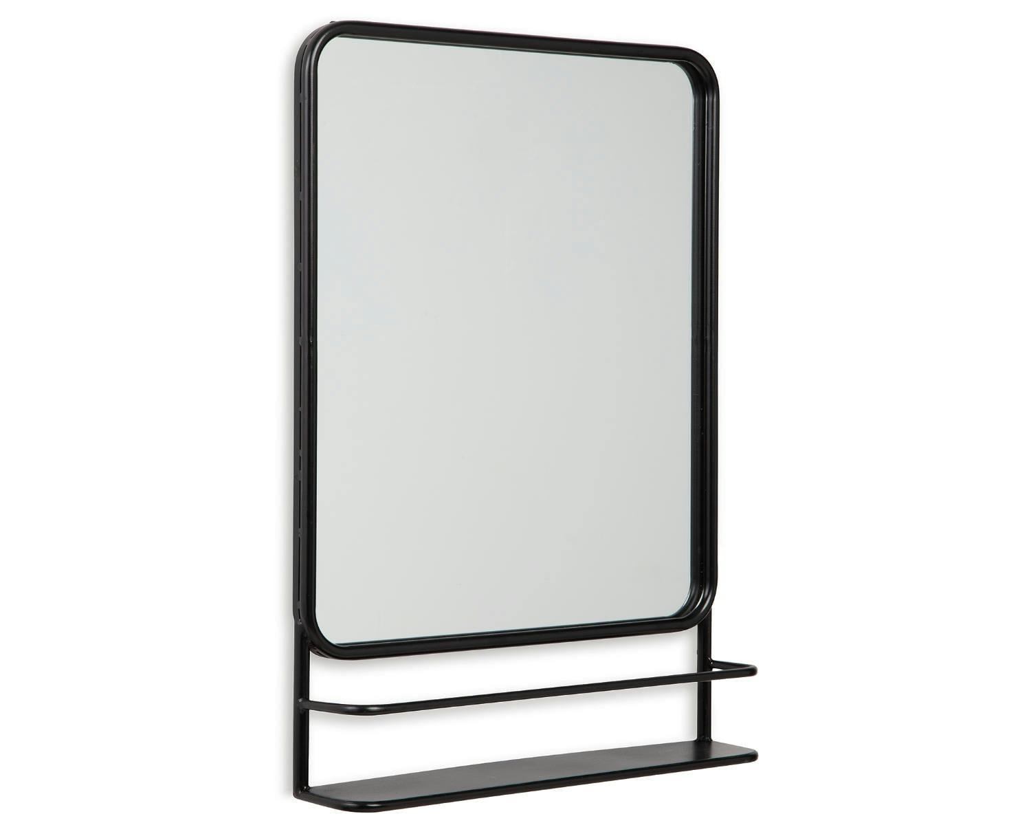 Ebba Contemporary Black Metal Frame Vertical Mirror with Shelf