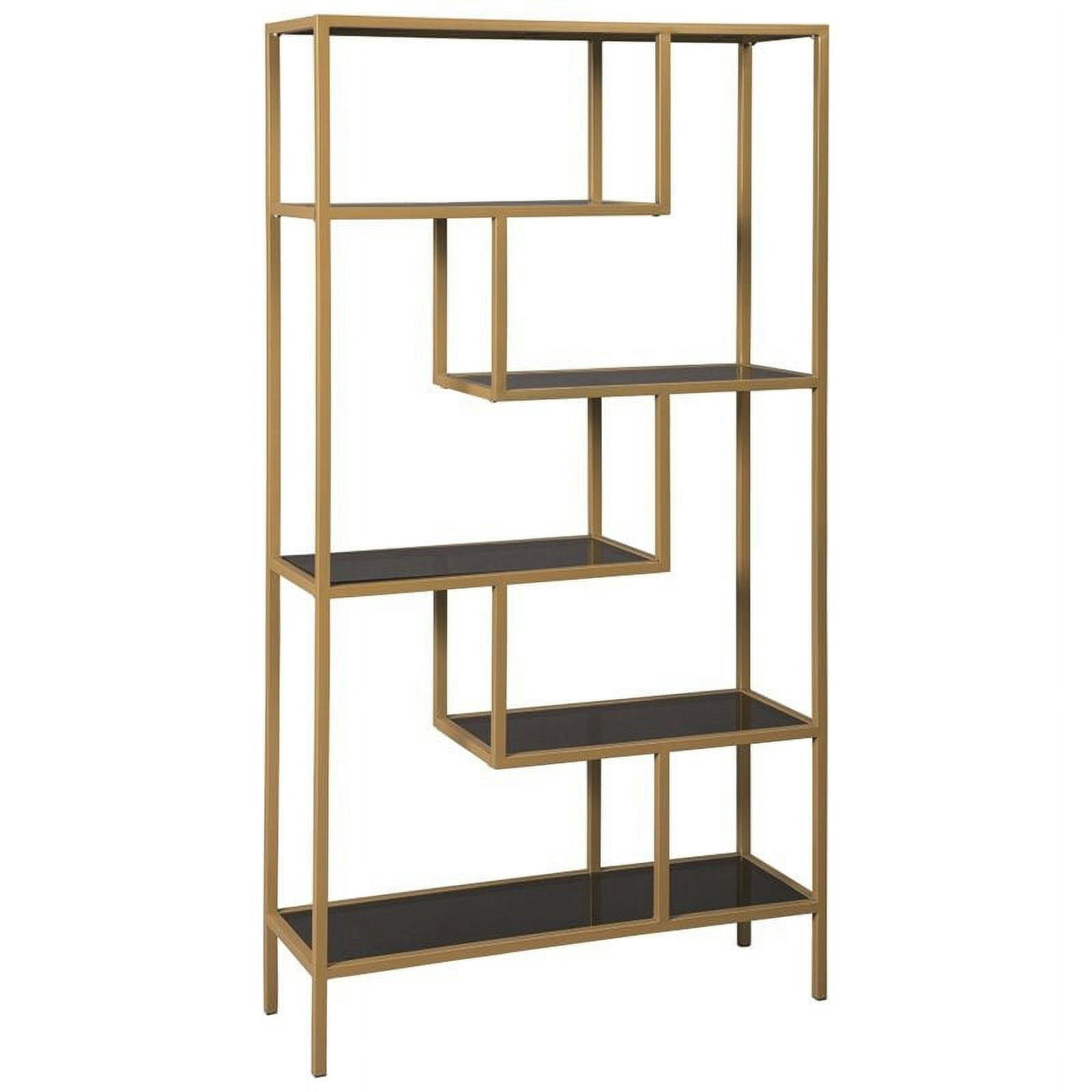 Frankwell Black and Gold Transitional Etagere with Gray Tinted Glass Shelves