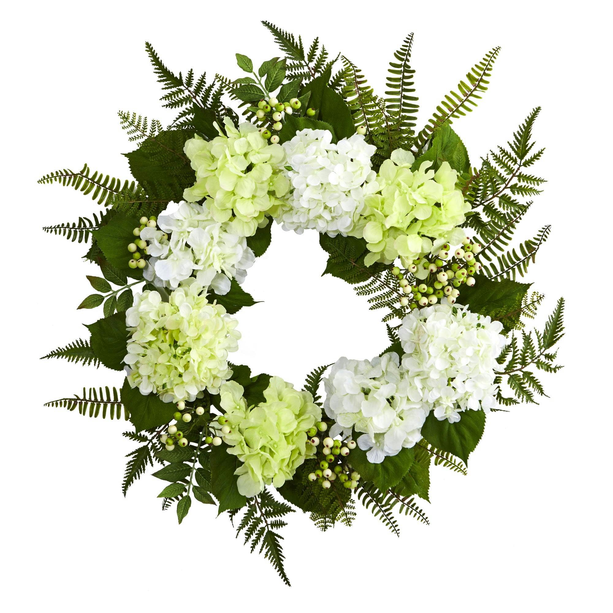 Elegant White and Green 17" Artificial Hydrangea Berry Wreath