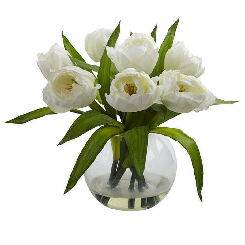 Lily Tulip Pristine White Tabletop Arrangement with Decorative Vase