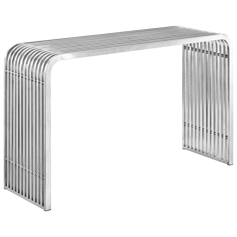 Polished Silver Stainless Steel Console Table with Seamless Design