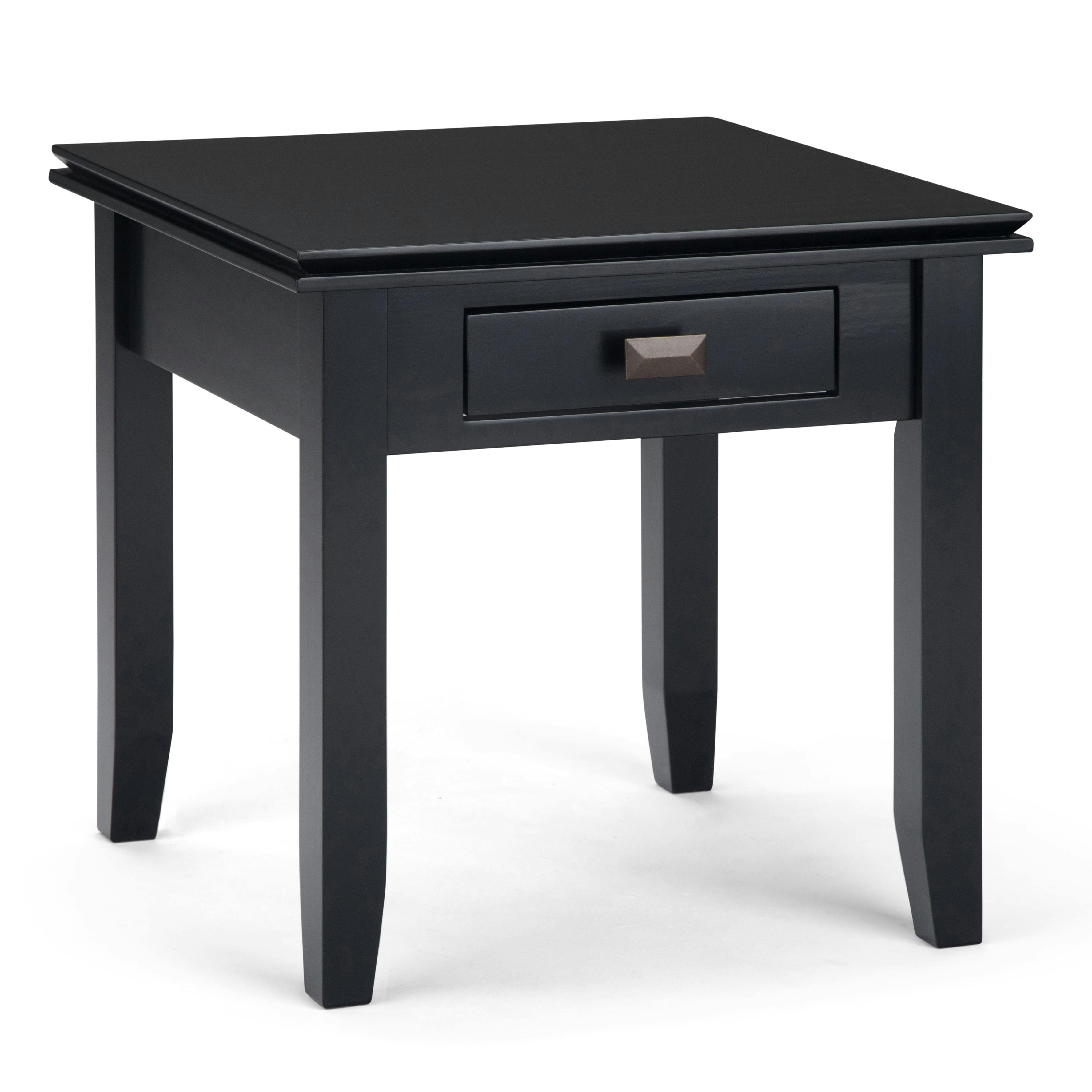 Artisan Square Black Solid Wood Side Table with Storage