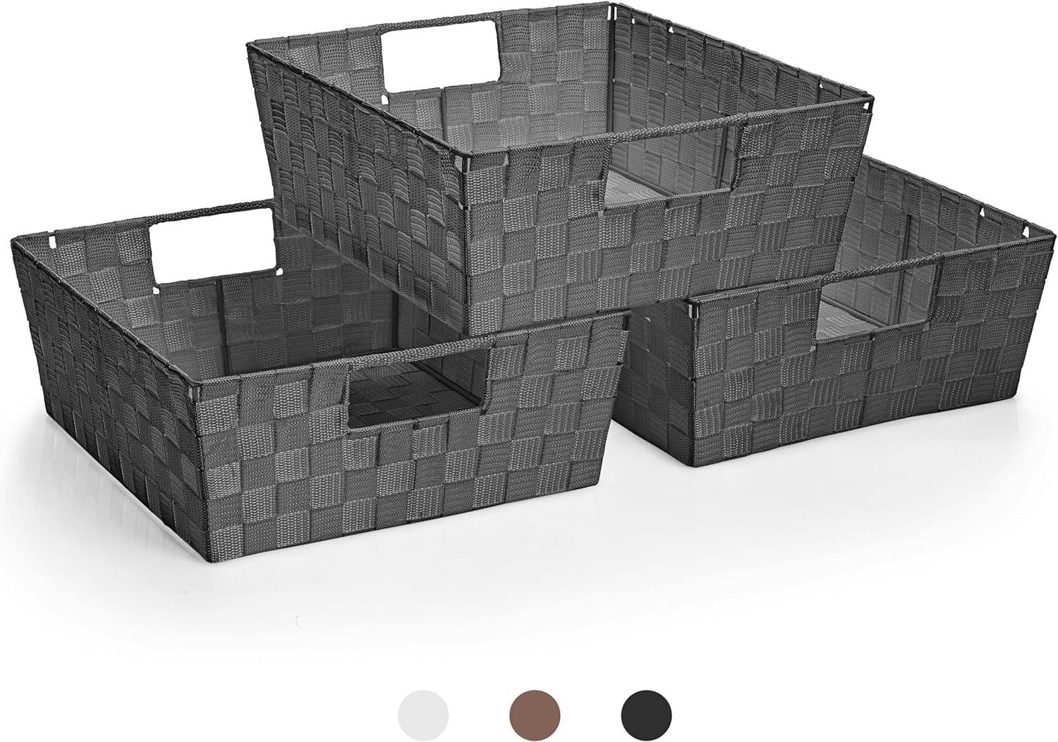 Contemporary Gray Woven Strap Fabric Storage Basket Set