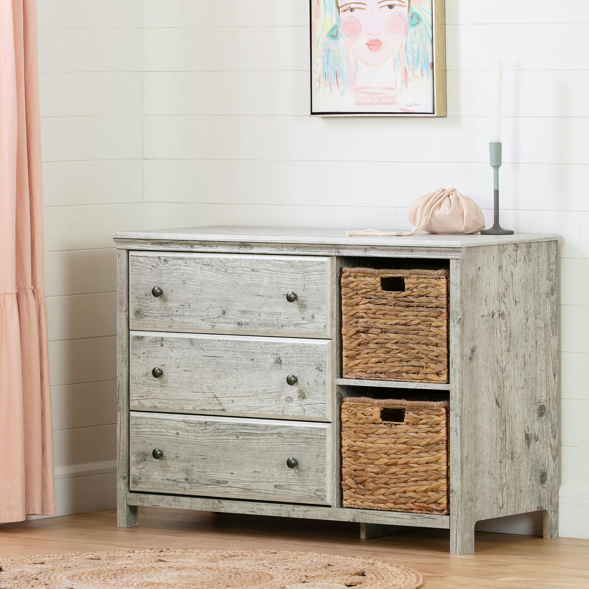 Seaside Pine Cottage-Style 3-Drawer Dresser with Baskets