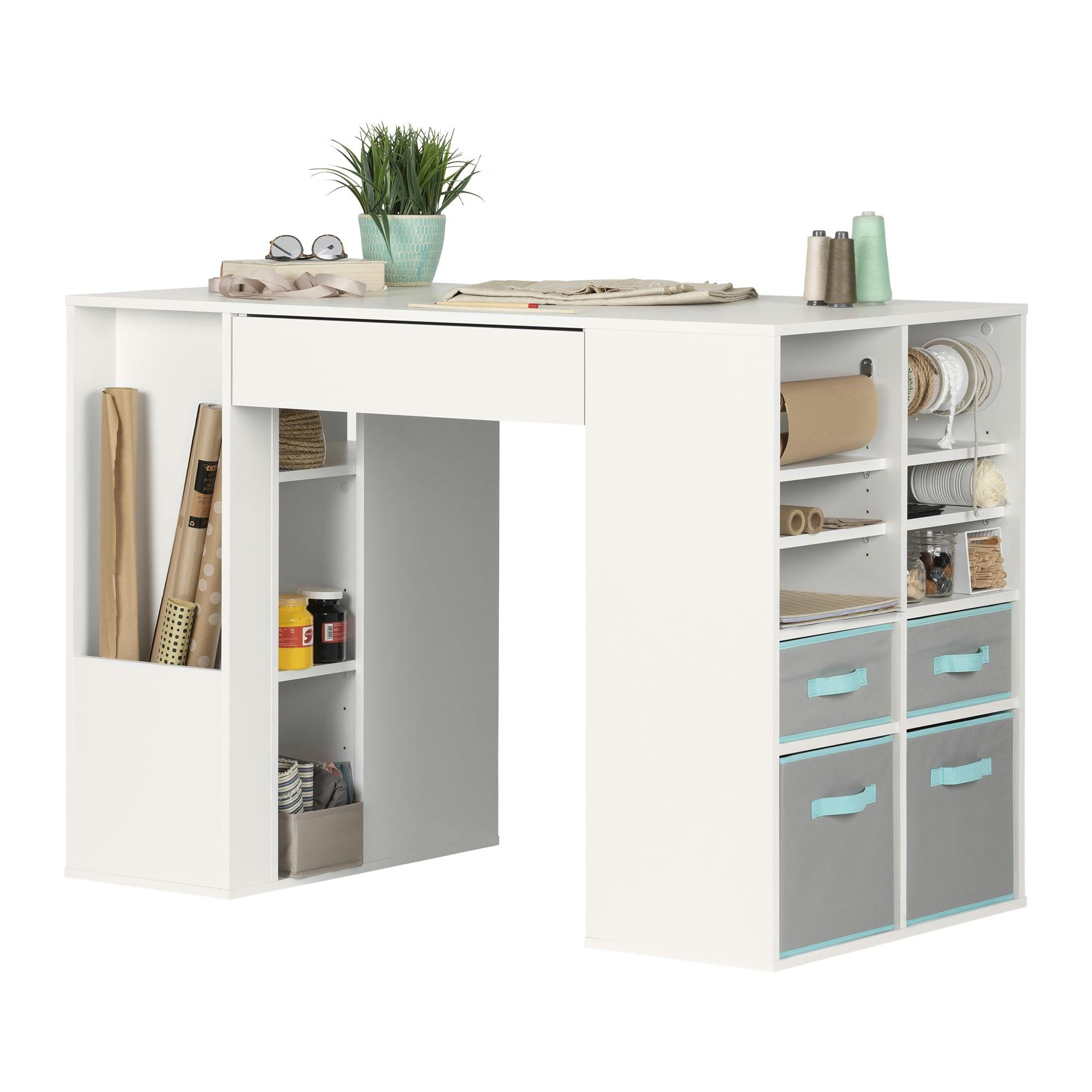 Crea CraftMaster White Counter-Height Table with Integrated Storage