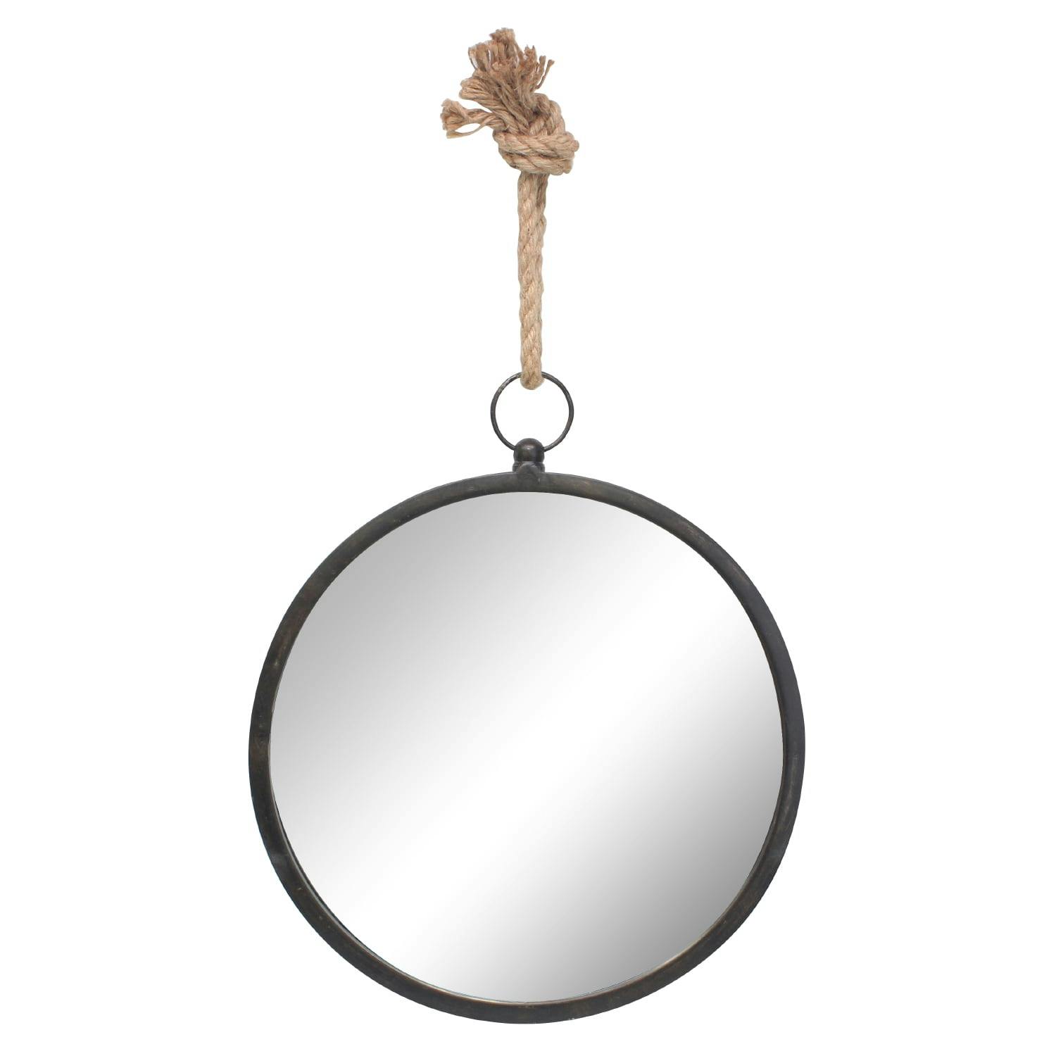 Nautical Charm Round 13" Silver and Wood Wall Mirror with Rope