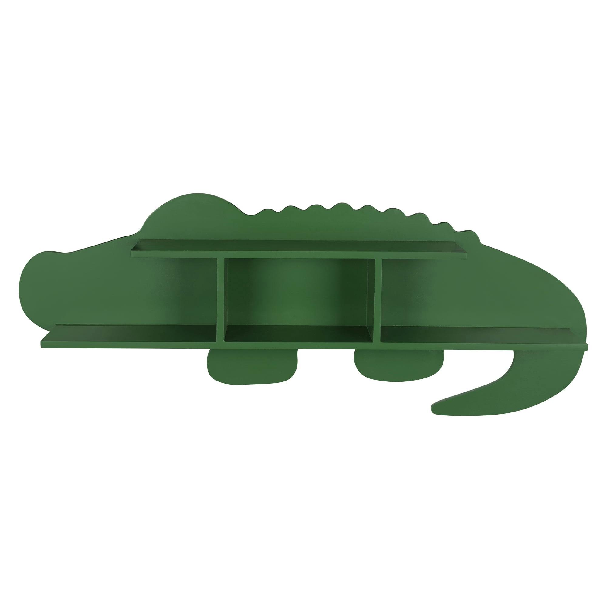 Dark Green Alligator-Shaped MDF Wall Shelf with Cubbies
