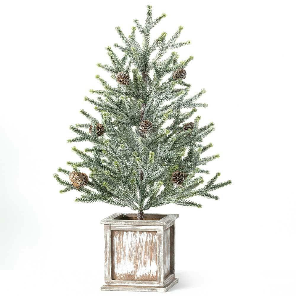 Festive Tabletop Potted Pine Christmas Tree with Pine Cone Accents