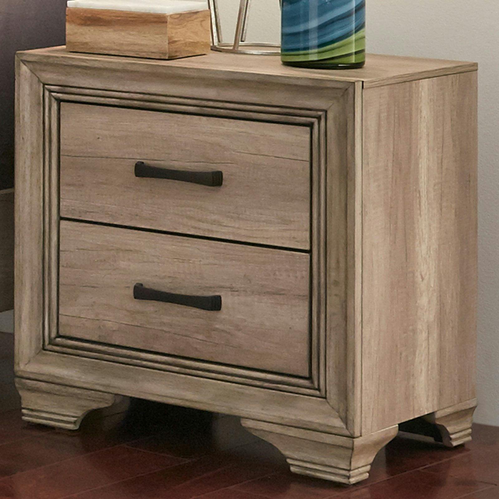 Transitional Sandstone 2-Drawer Nightstand with Brass Pulls