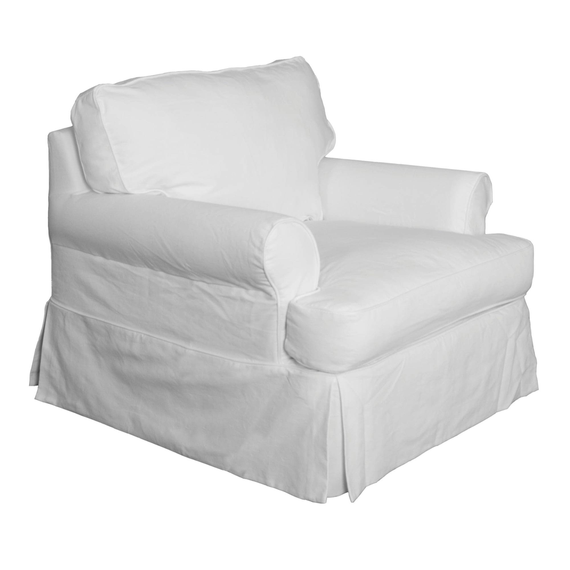 Warm White Traditional Cotton T-Cushion Chair Slipcover