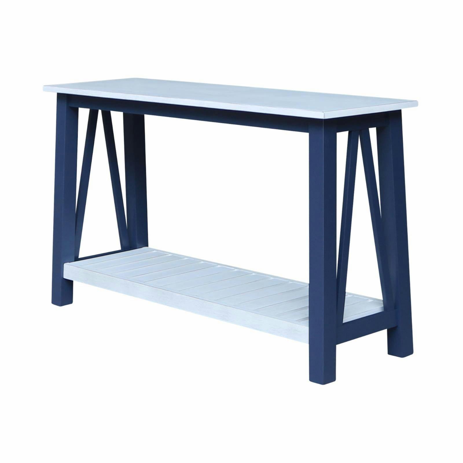 Surrey 65'' Blue & Antiqued Chalk Solid Parawood Console Table with Storage