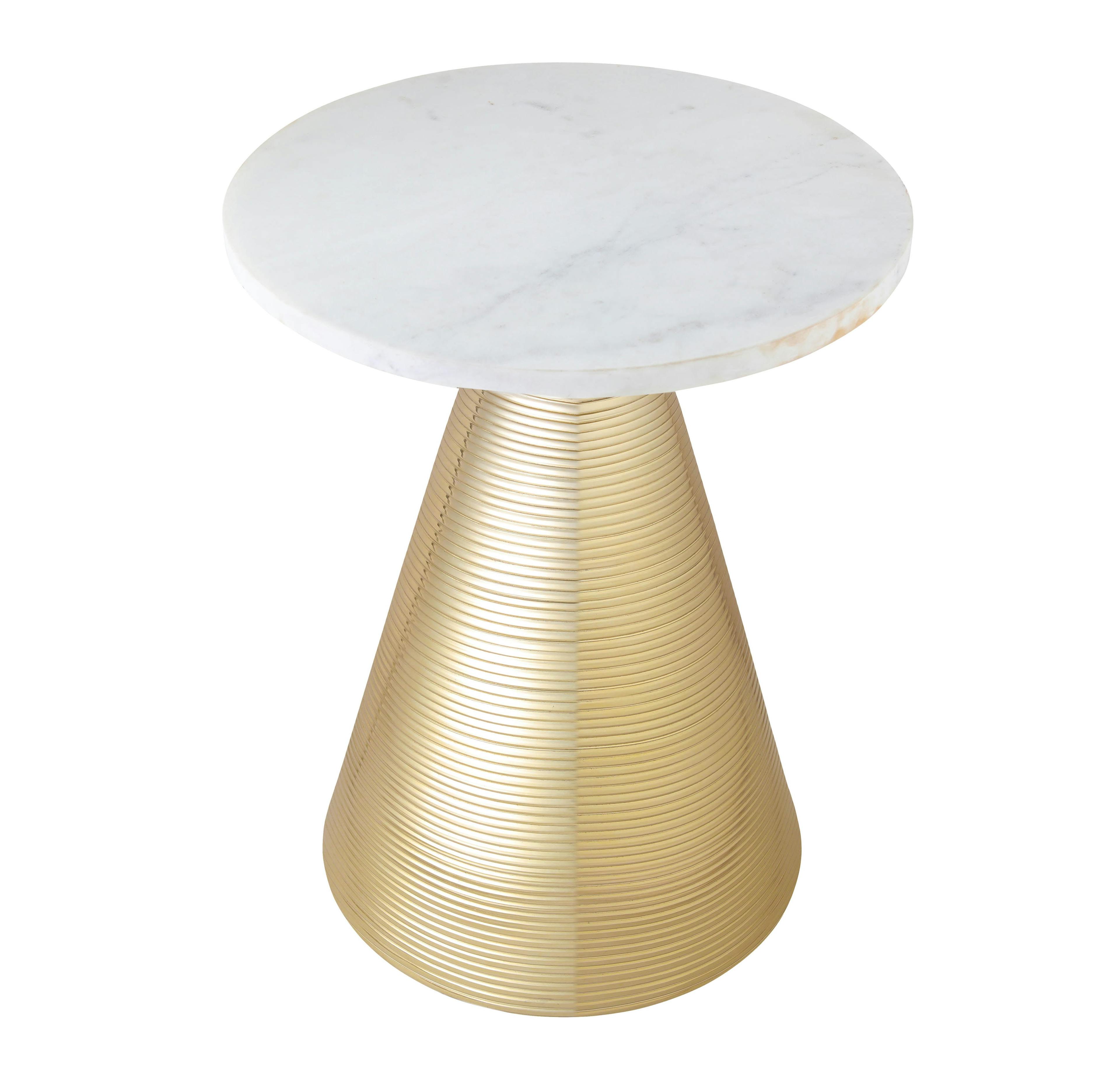 Elegant Gold & White Marble 16" Round Side Table