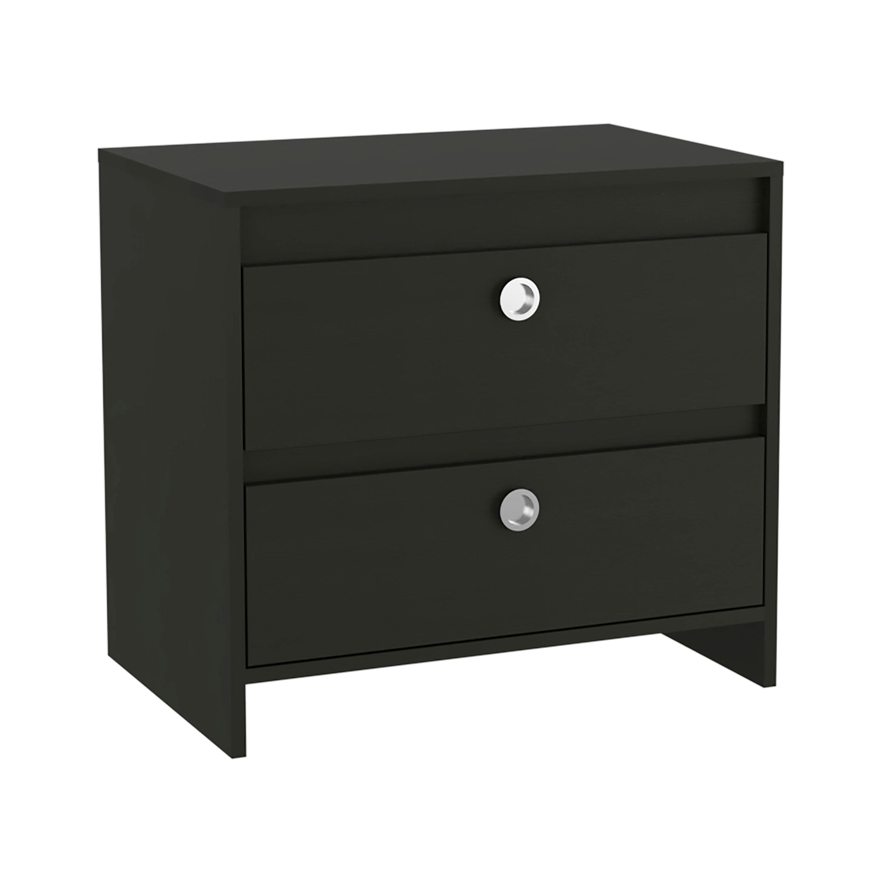 Modern Sleek Black Particleboard Nightstand with Metal Accents