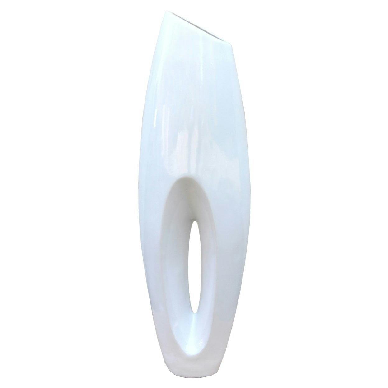 Modern White Magnesium Oxide Tall Floor Vase with Metal Base