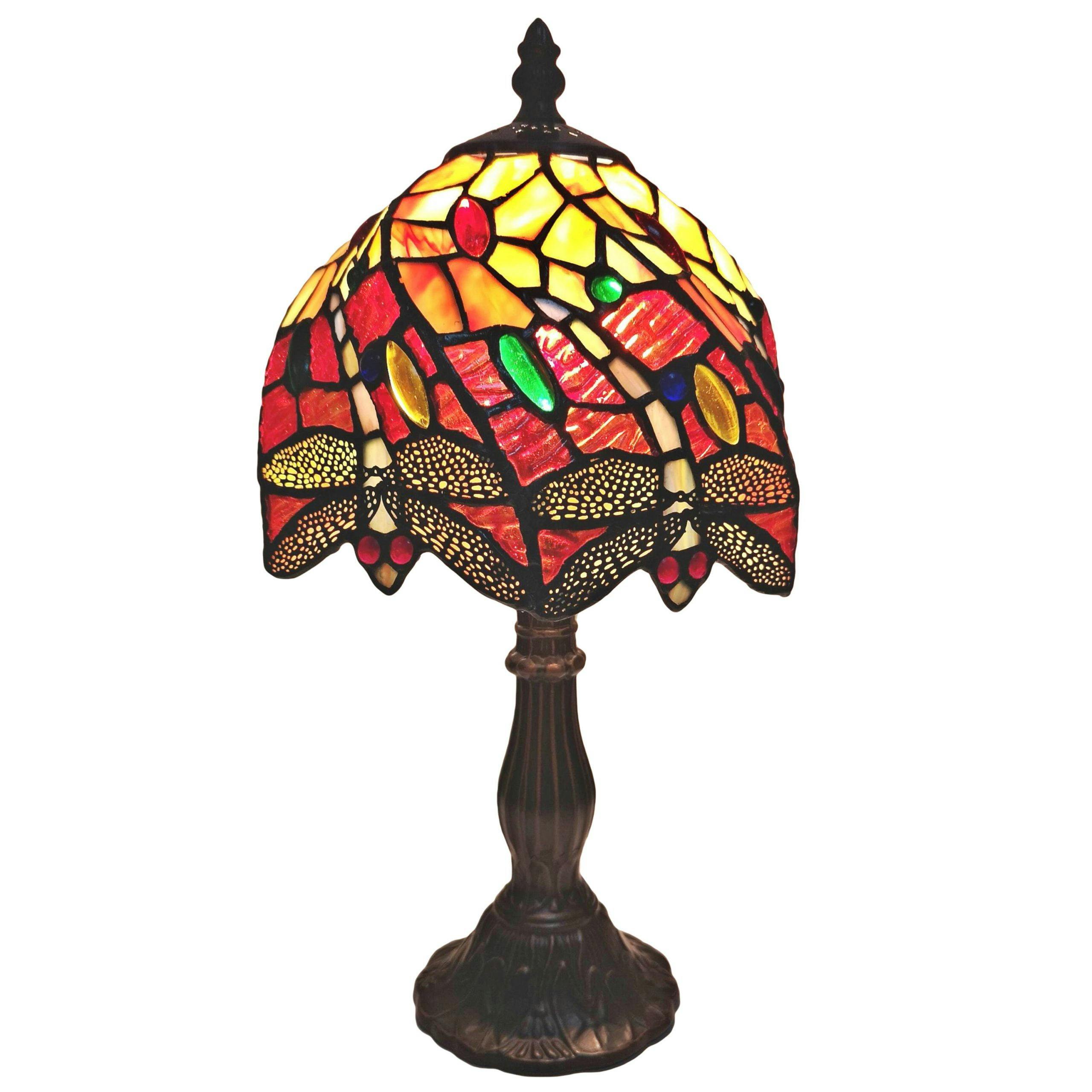 Bronze Dragonfly 14.5" Tiffany Style Stained Glass Table Lamp