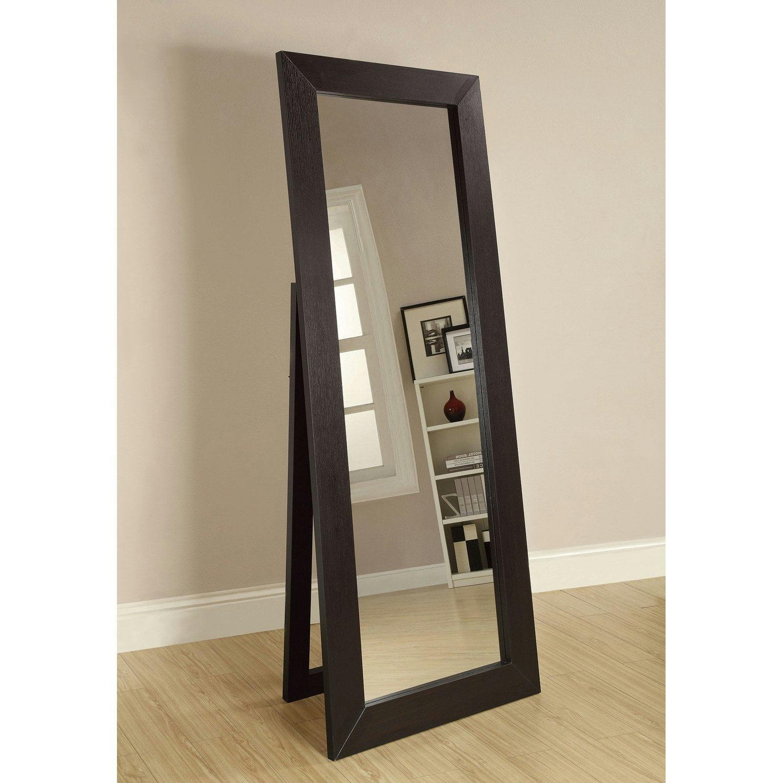 Transitional Cappuccino Wood Full-Length Freestanding Mirror