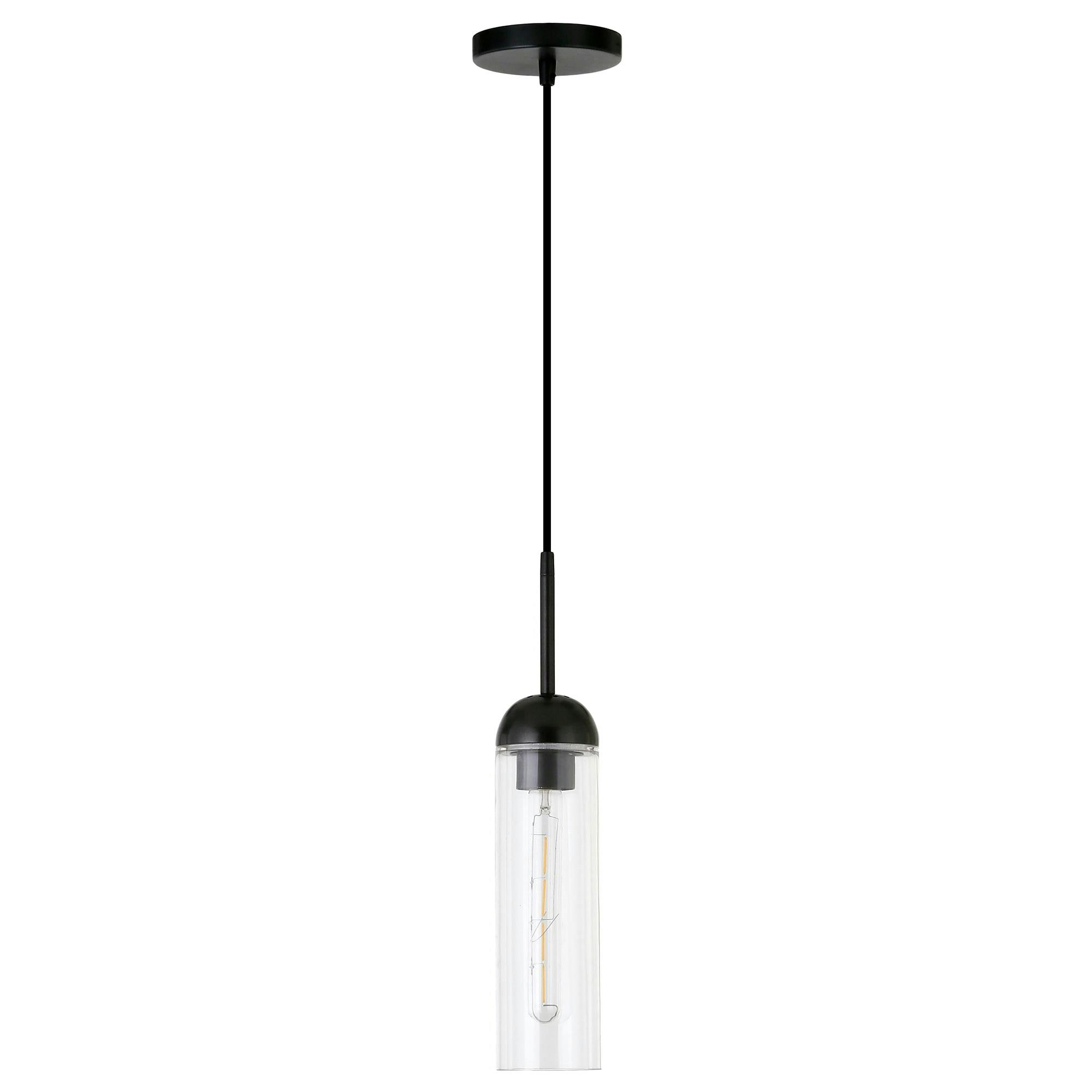 Eloise Mini Drum Pendant in Blackened Steel with Clear Glass