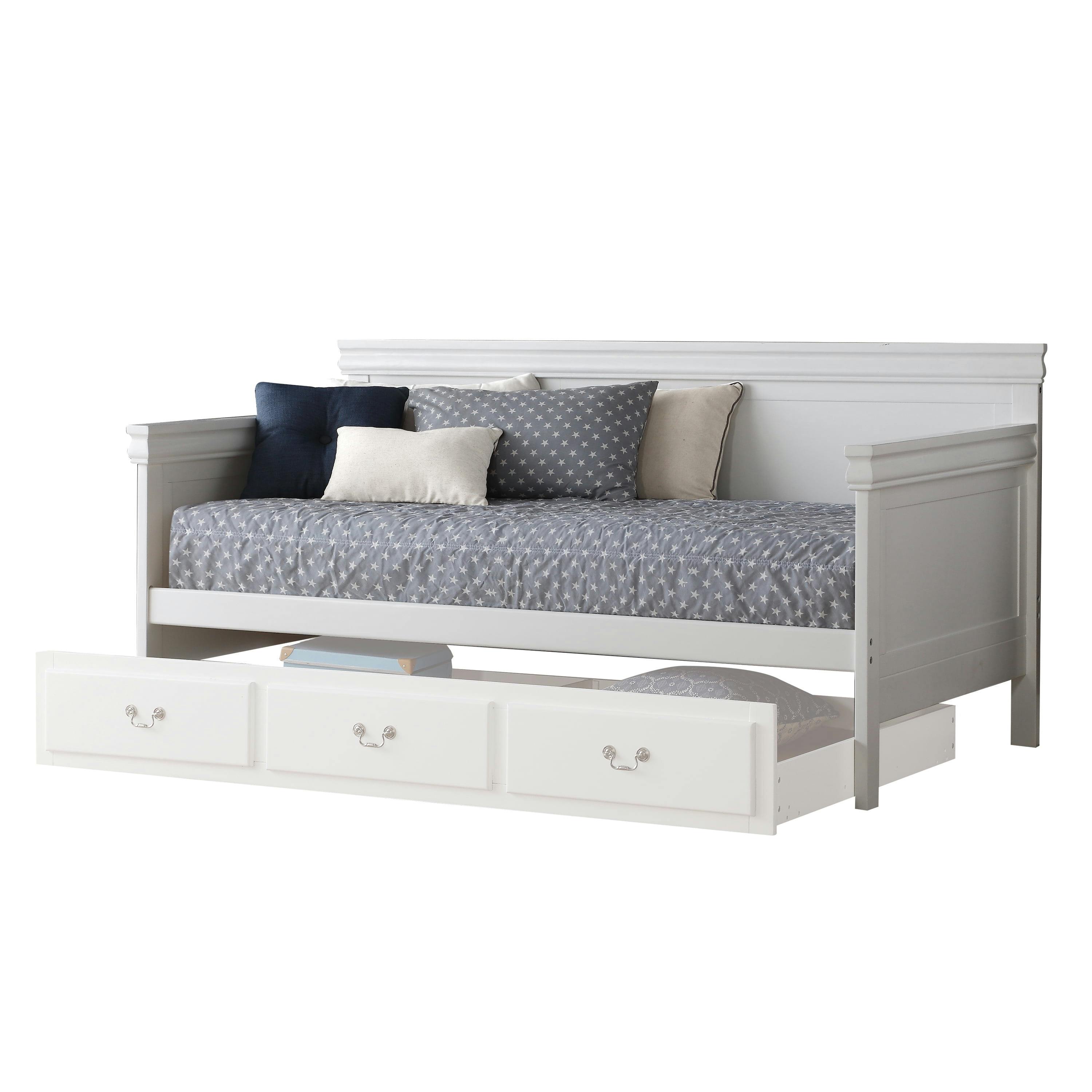Transitional Twin Daybed with Storage Drawer and Wood Slats, White