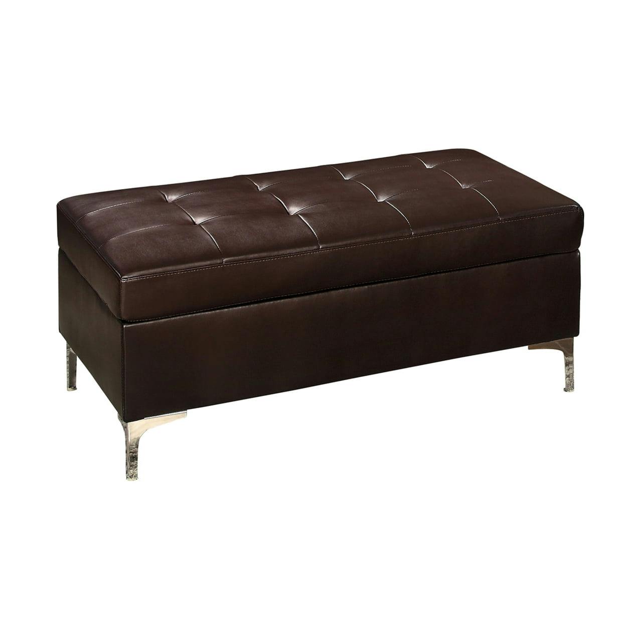 Contemporary Brown Tufted Leather Ottoman, 45"x25"