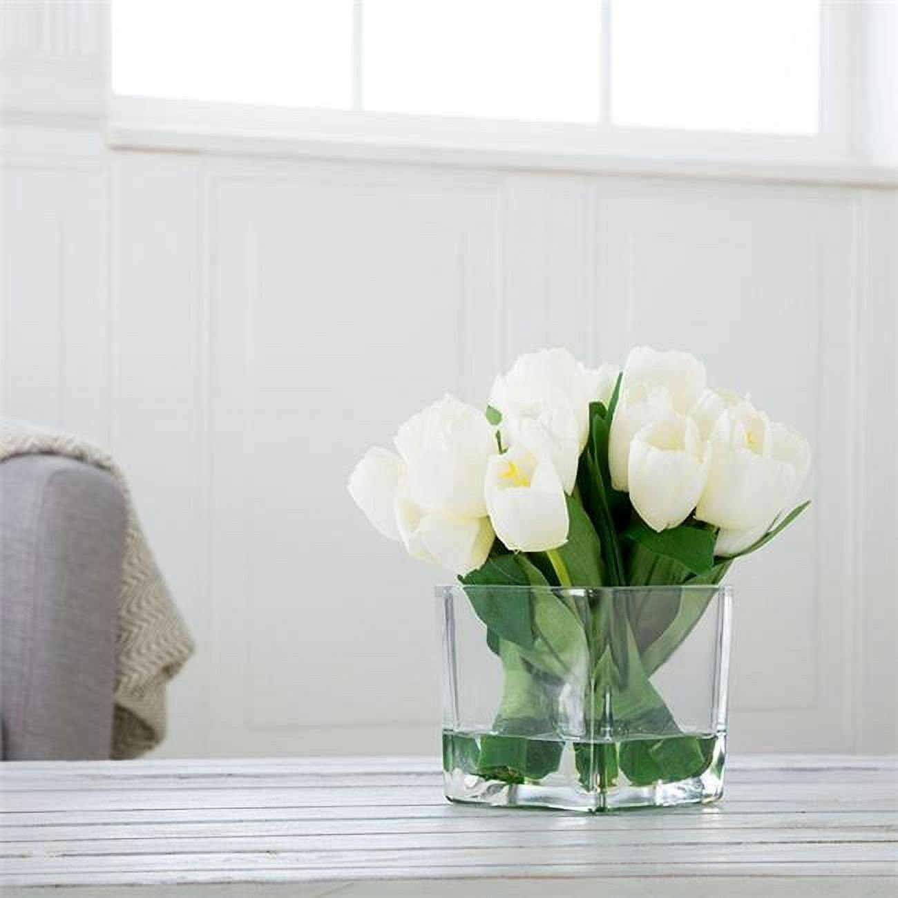 Eternal Spring Cream Tulip 10" Tabletop Floral Arrangement in Glass Vase