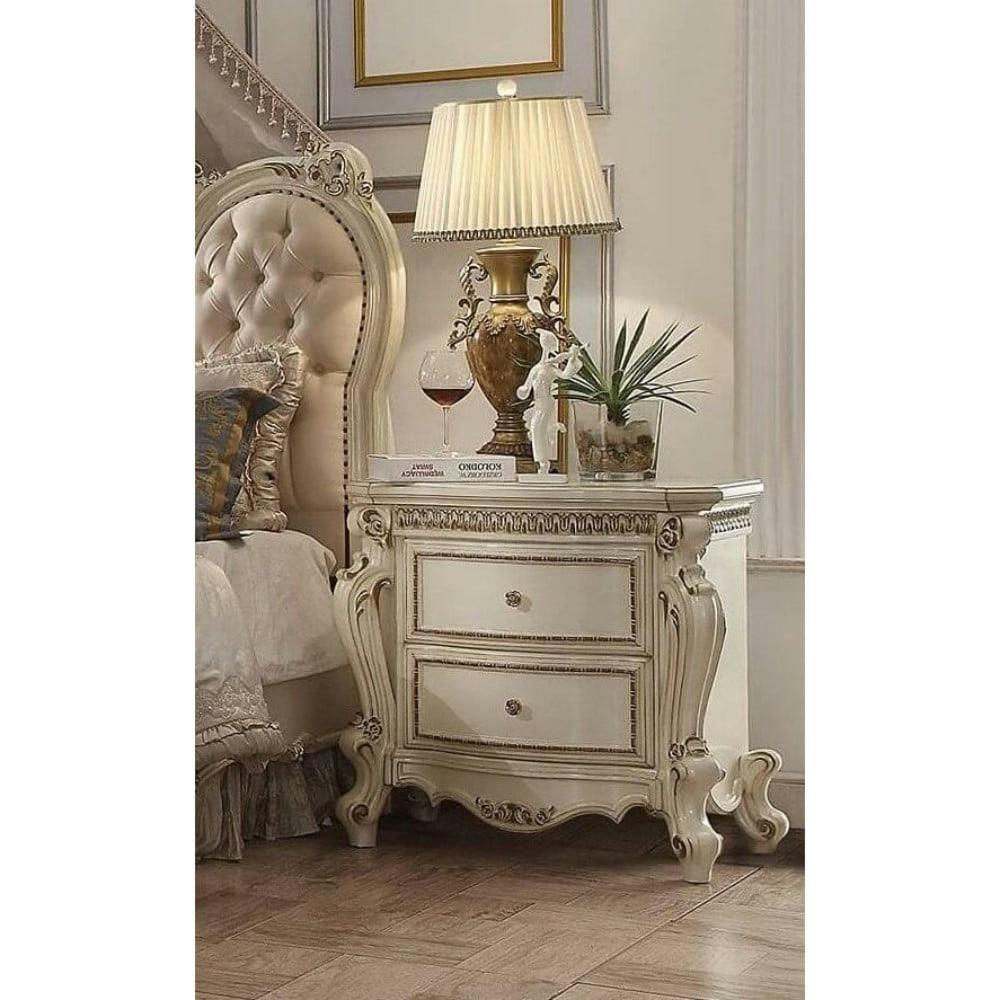 Picardy Antique Pearl 32" Traditional Carved Nightstand with 2 Drawers