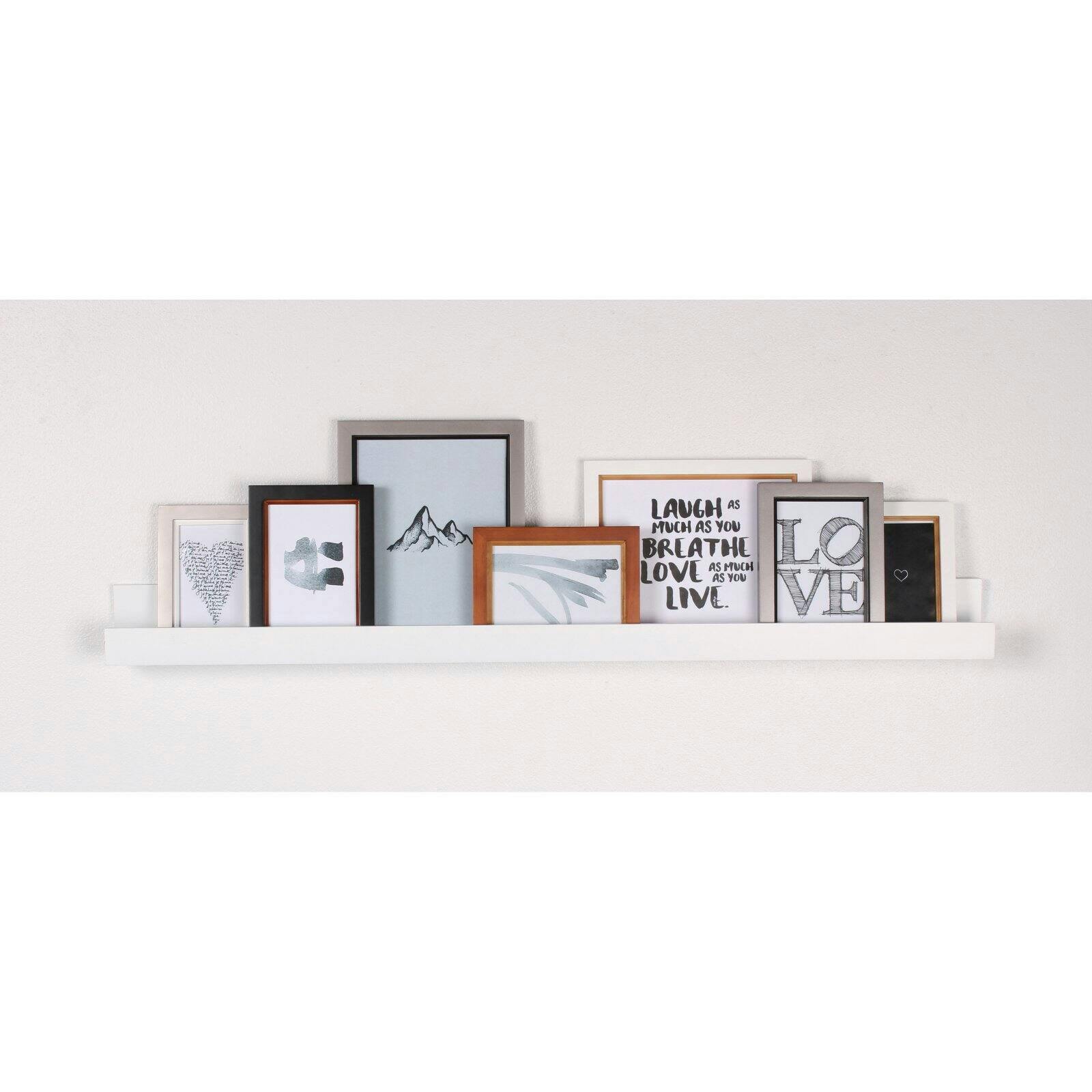 Modern White Floating Wall Shelf for Picture Frames, 42 in