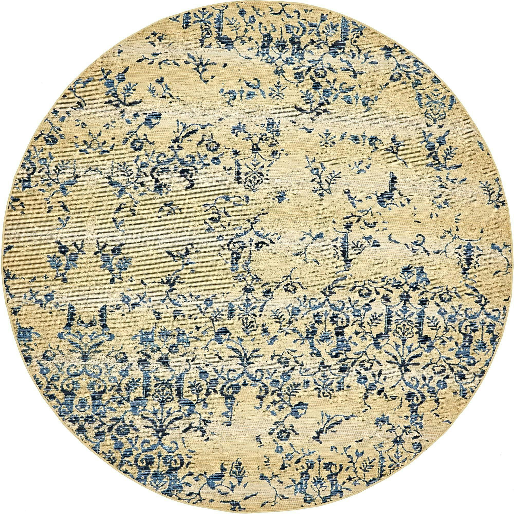 All-Season Beige Synthetic 8' Round Outdoor Rug with Stain-Resistant Weave