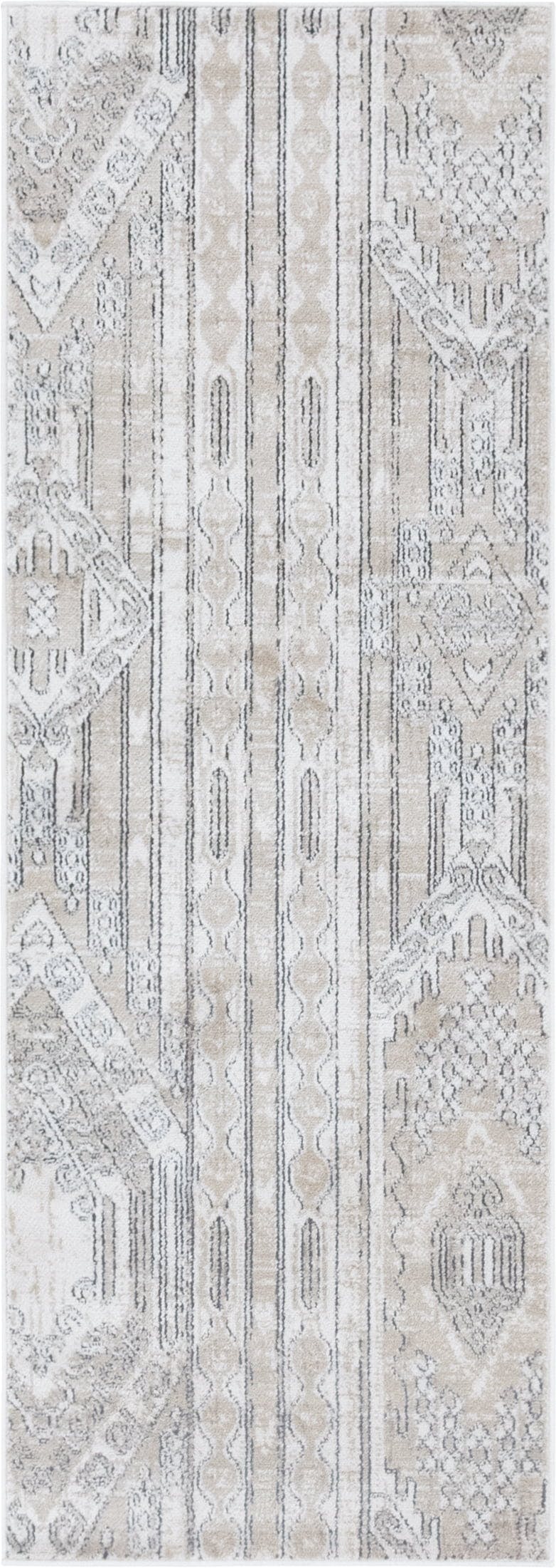Ivory and Tan Geometric Indoor Runner Rug 2' 2" x 6' 1"