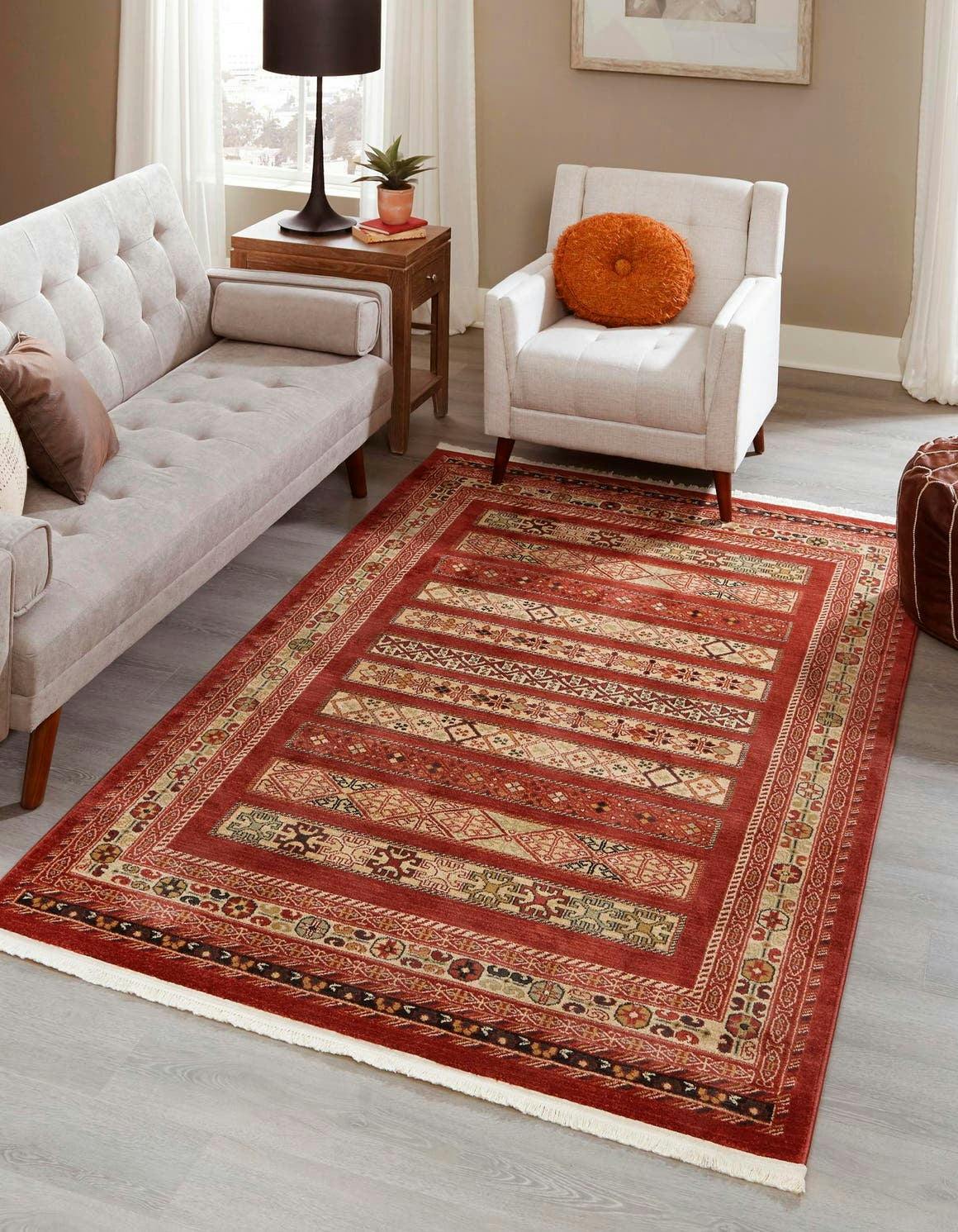 Rustic Charm Indoor 4' x 6' Stain-Resistant Synthetic Rug in Rust Red