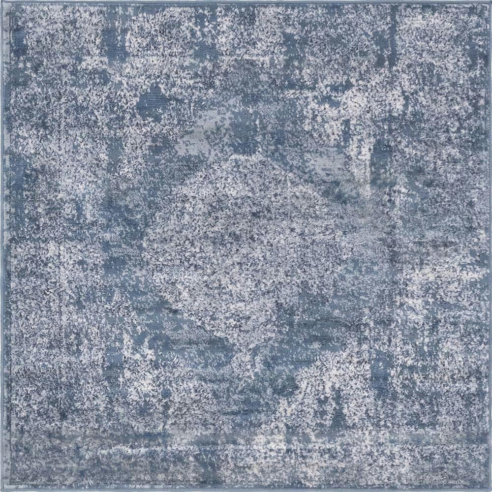 Soothing Blue Geometric 4' Square Synthetic Rug
