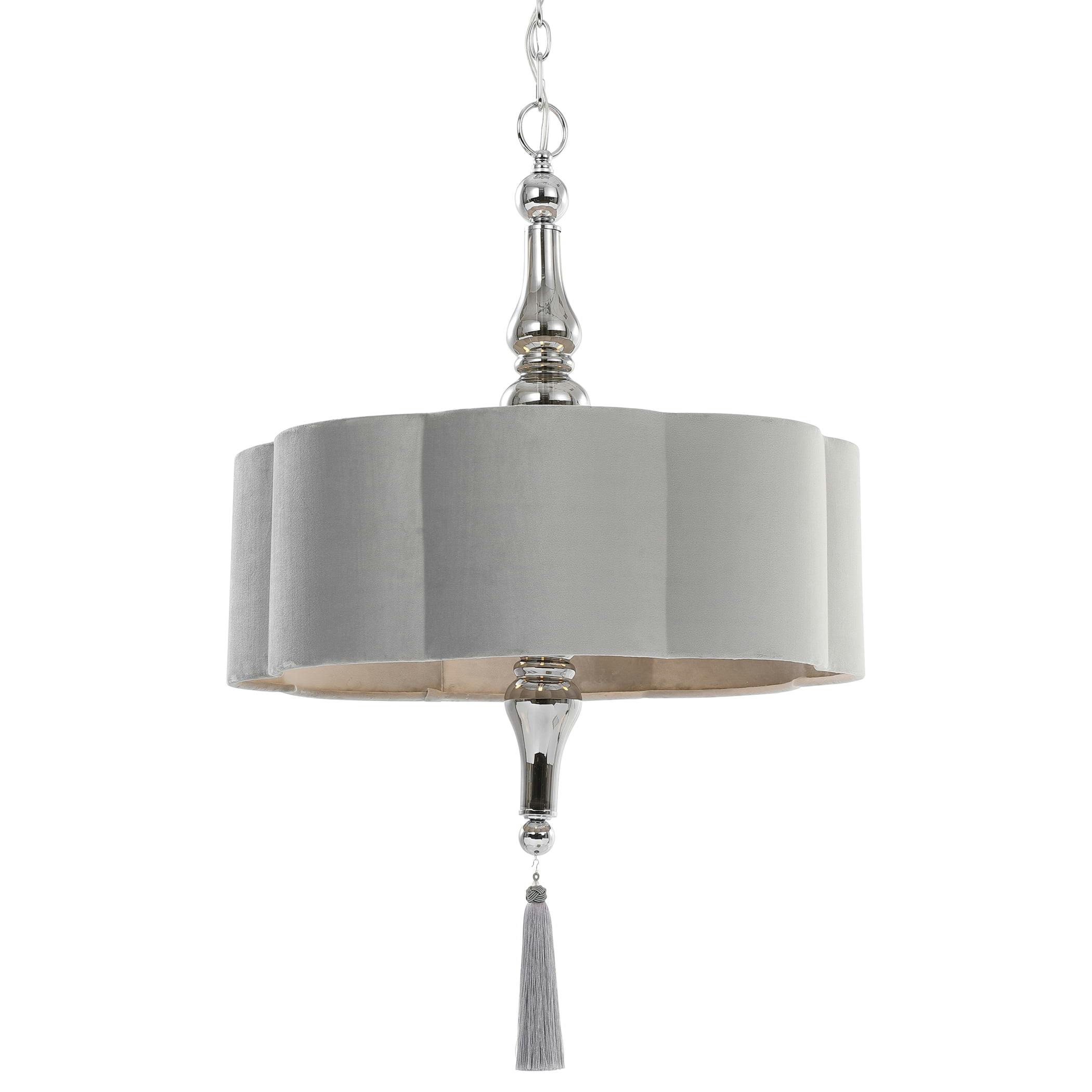 Helena Chrome Finish 4-Light Drum Pendant with Smoke Glass Accents