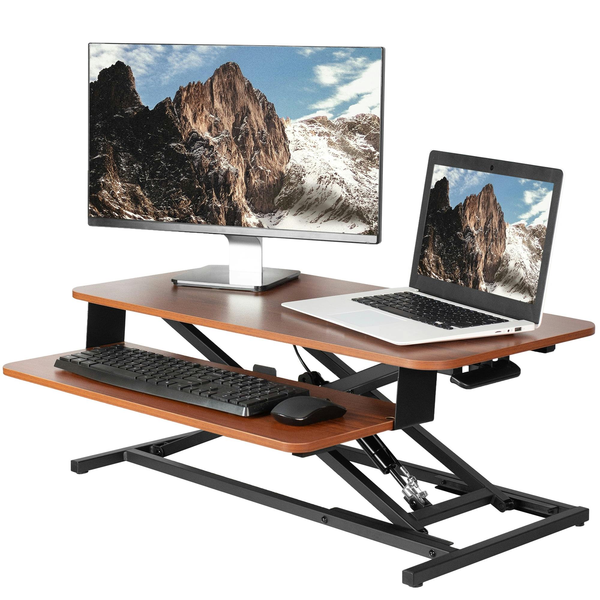 Adjustable 32" Dark Walnut & Black X-Frame Standing Desk Converter