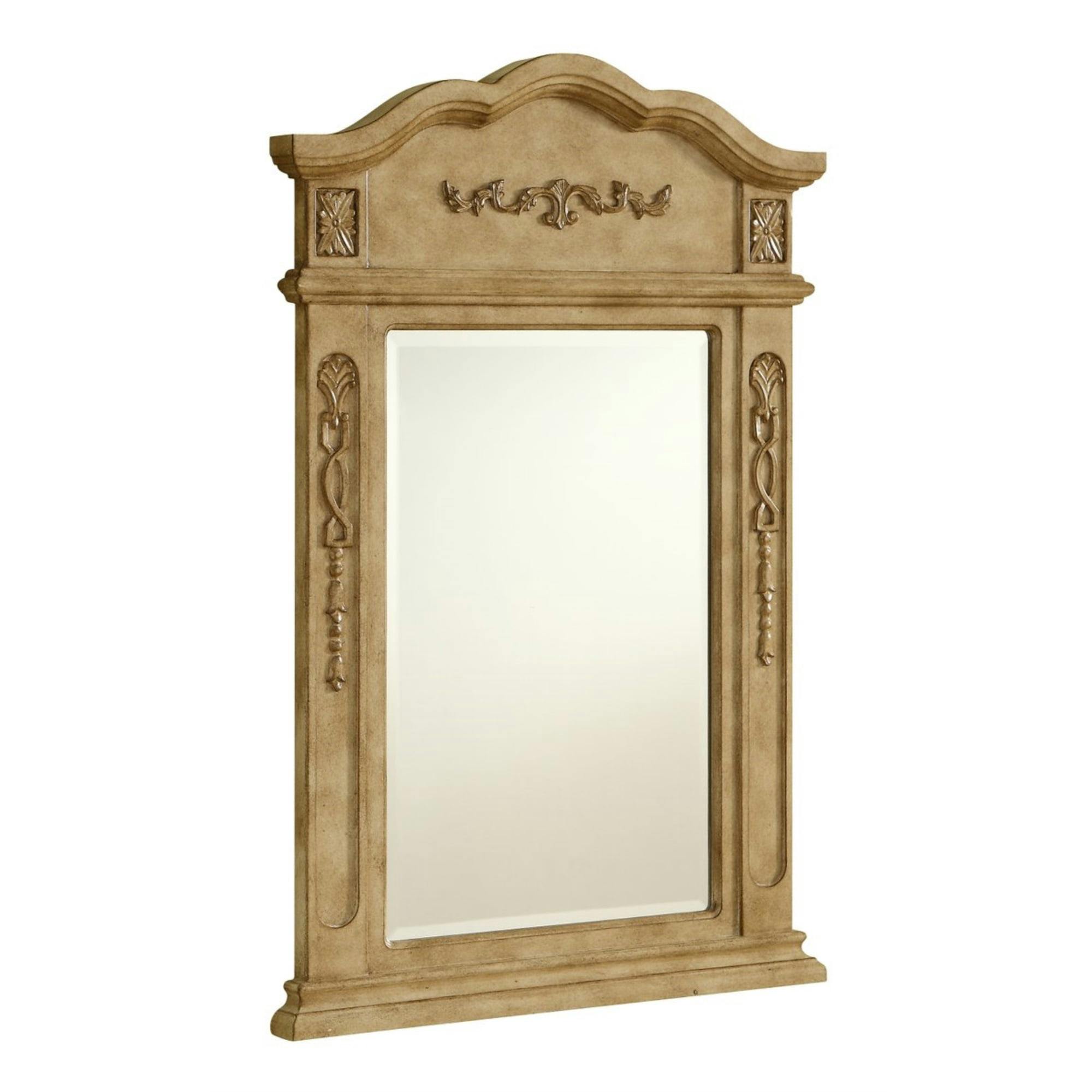 Elegant Antique Beige 24" Birch Wood Vanity Mirror