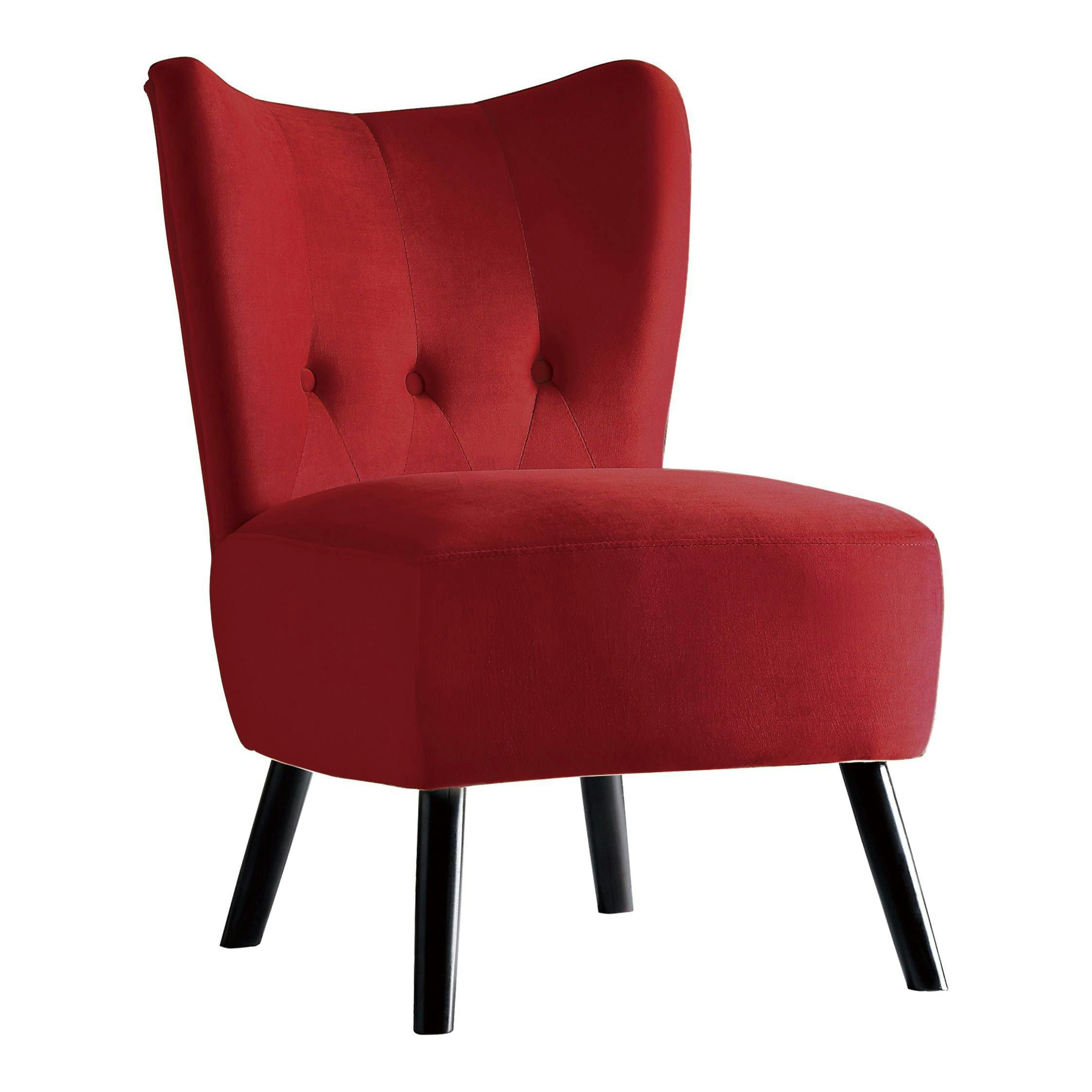 Velvet Accent Armless Chair Mid Century Modern Upholstered Chair Button Tufted Comfy Leisure Chair Reading Chair with Solid Wood Frame for Living Room Bedroom Guest Room, Red
