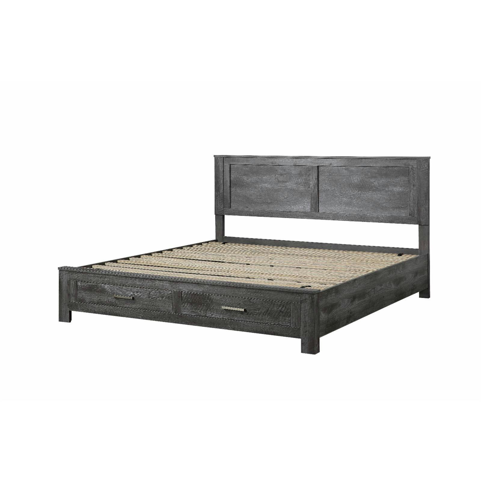 Rustic Gray Oak Queen Bed with Dual Storage Drawers