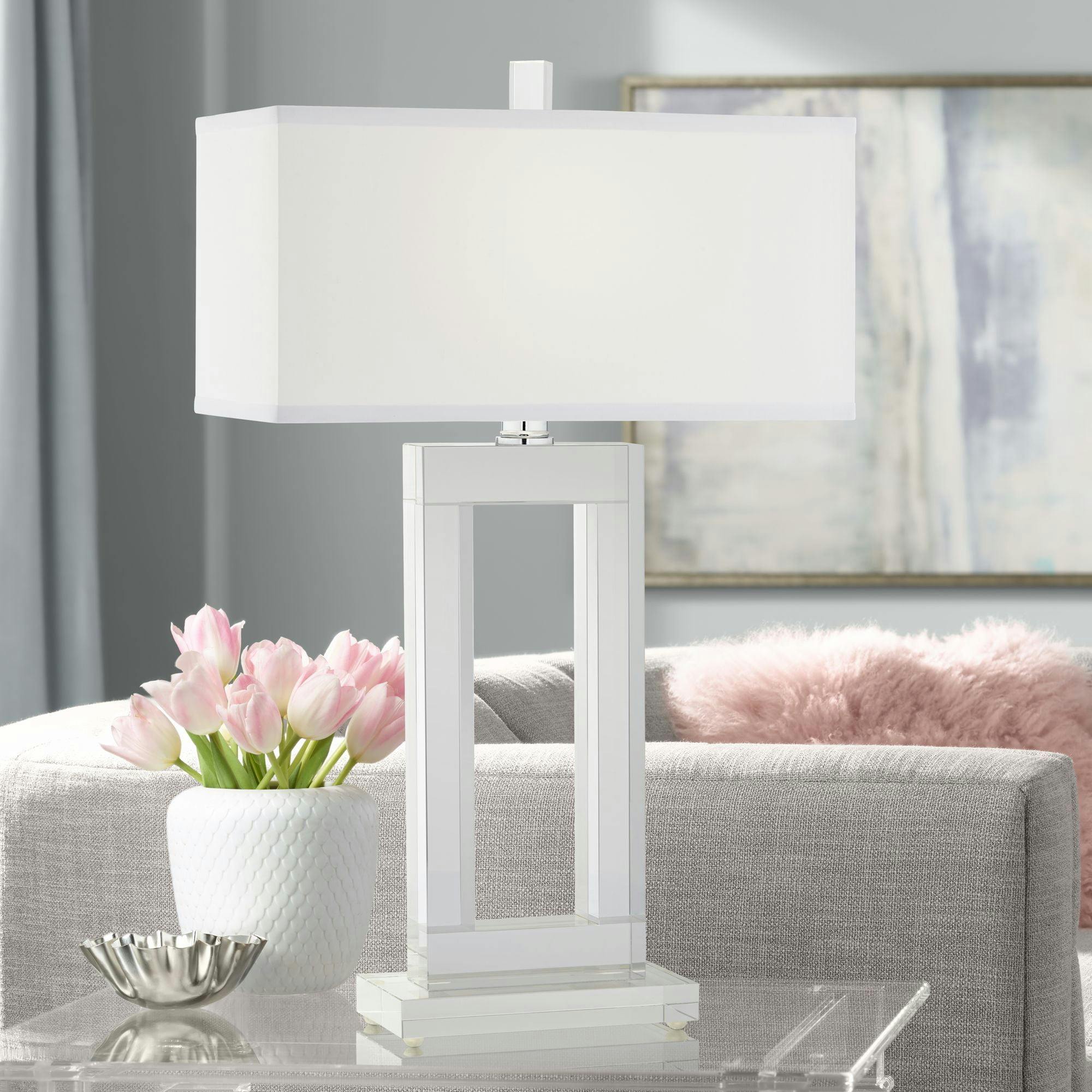 Elegant 29" Crystal Table Lamp with White Fabric Shade
