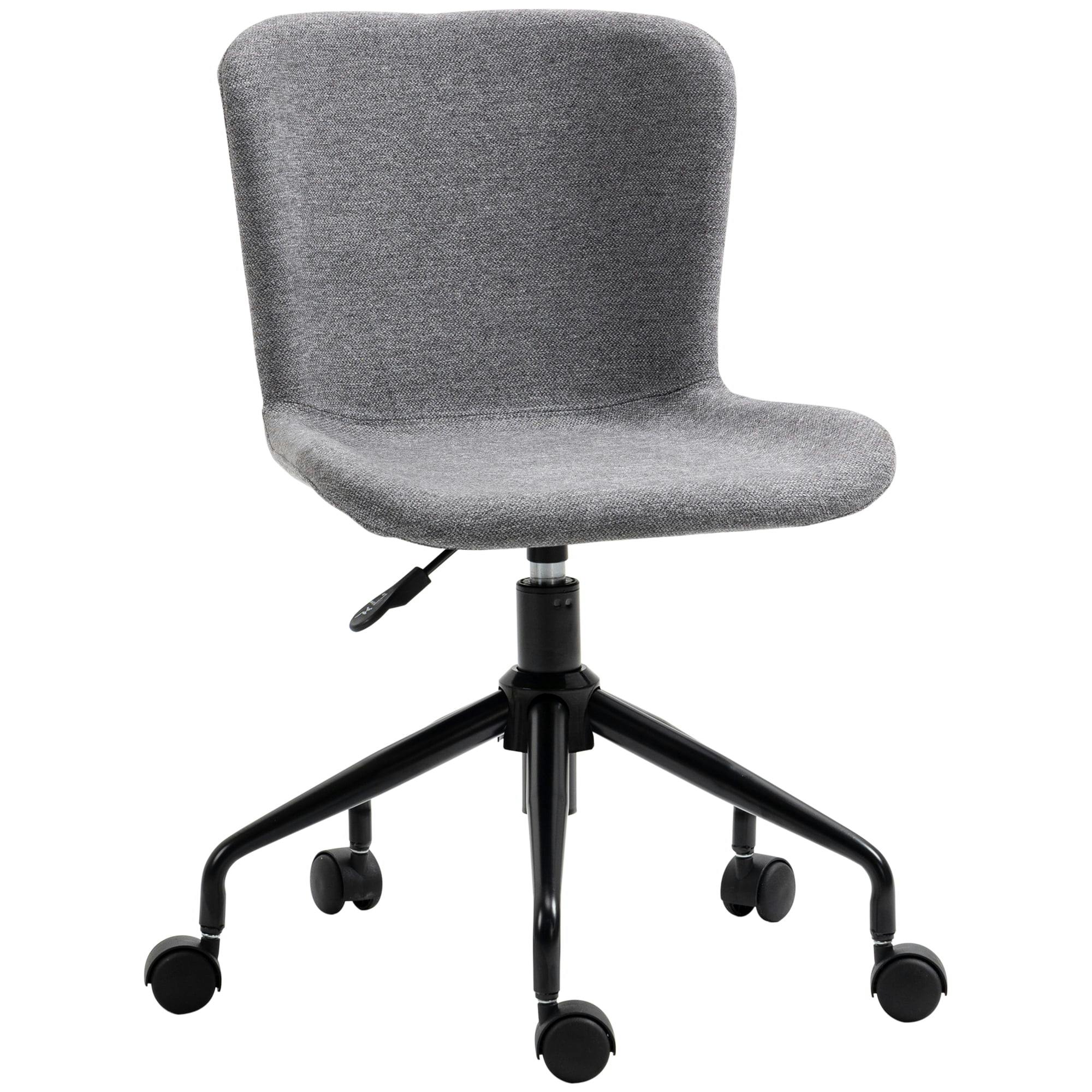 Armless Dark Grey Linen Task Chair for Compact Spaces