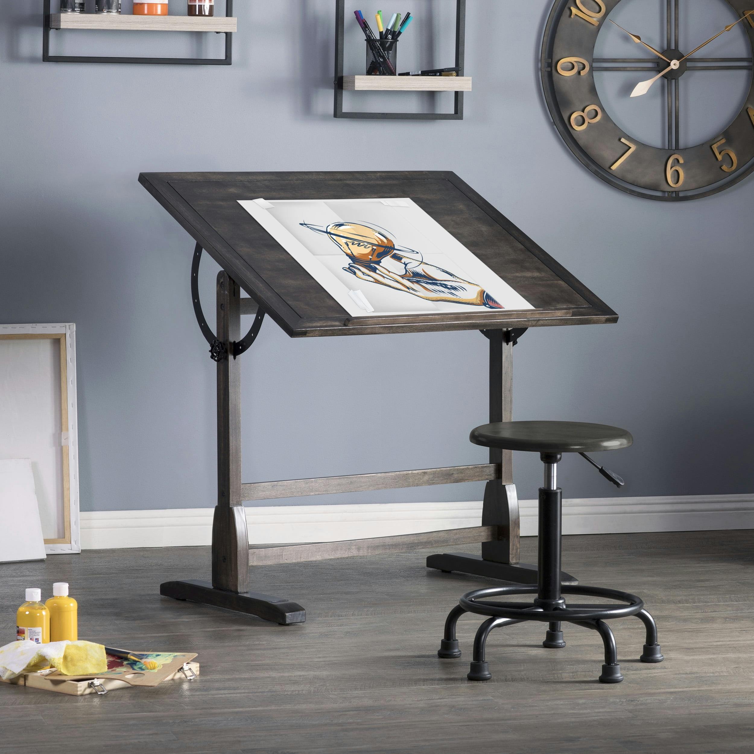 Turn-of-the-Century Distressed Black Solid Wood Adjustable Drafting Table