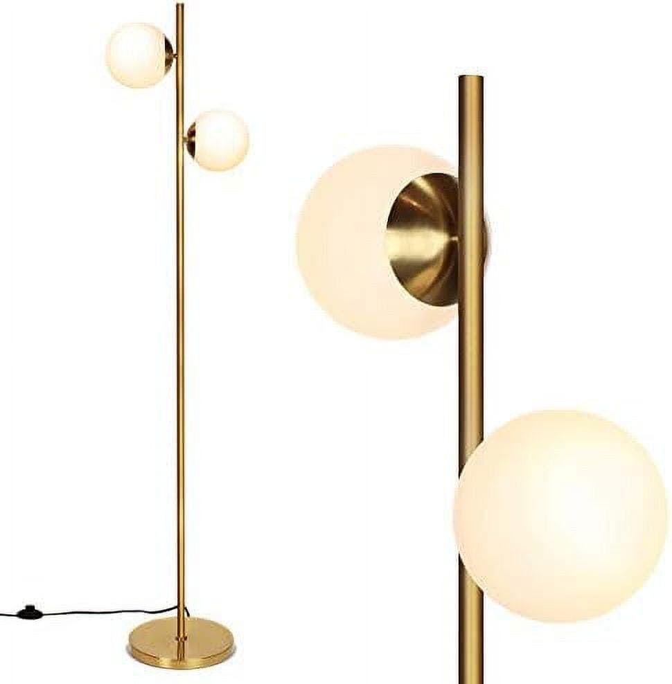 Elegant Brass Triple-Head Torchiere Floor Lamp with Glass Shades