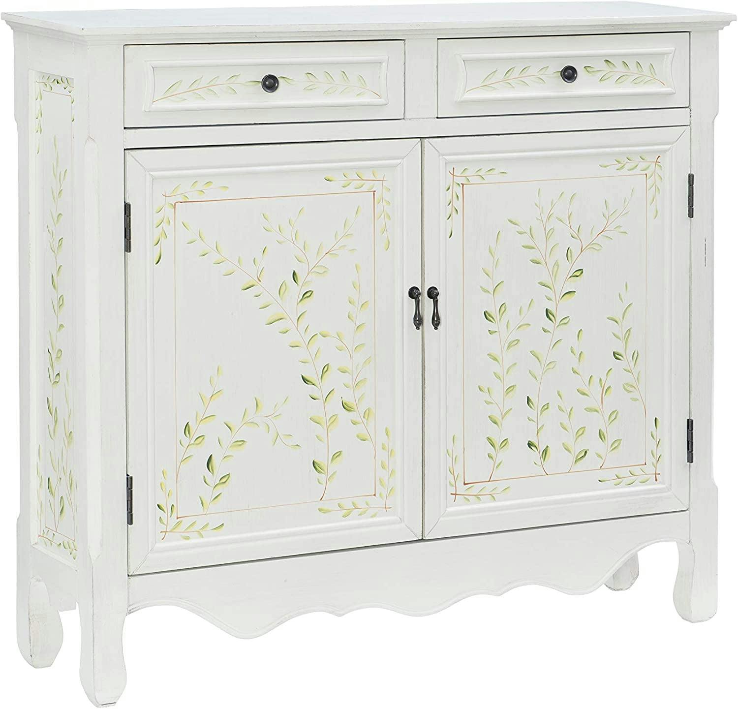 Elegant White Hand-Painted 2-Drawer & 2-Door Storage Console