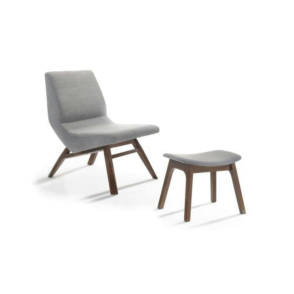 Sleek Gray Fabric & Warm Walnut Wood Slipper Chair with Ottoman