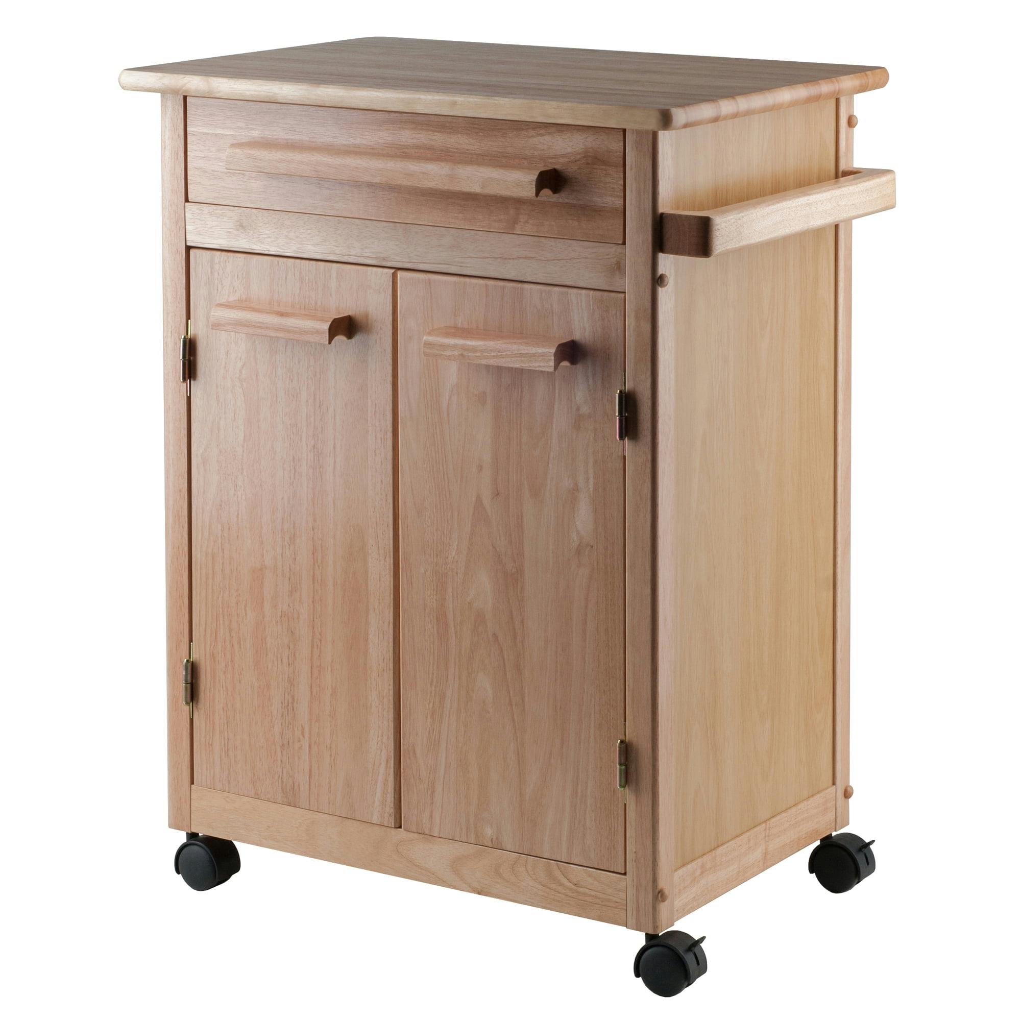 Winsome Transitional Brown Wood Kitchen Cart with Butcher Block and Storage