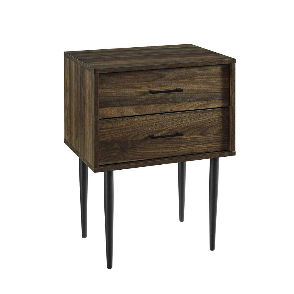 Mid-Century Modern Dark Walnut Side Table with Gold Accents