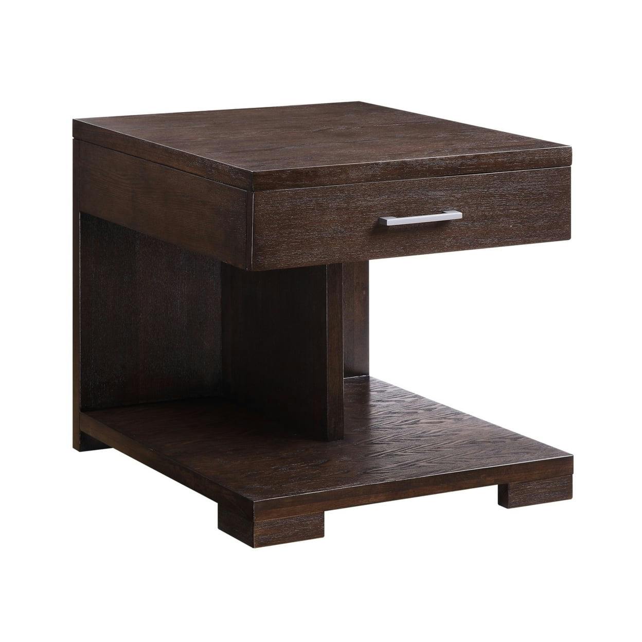 Contemporary Brown Wood End Table with Storage Drawer and Shelf